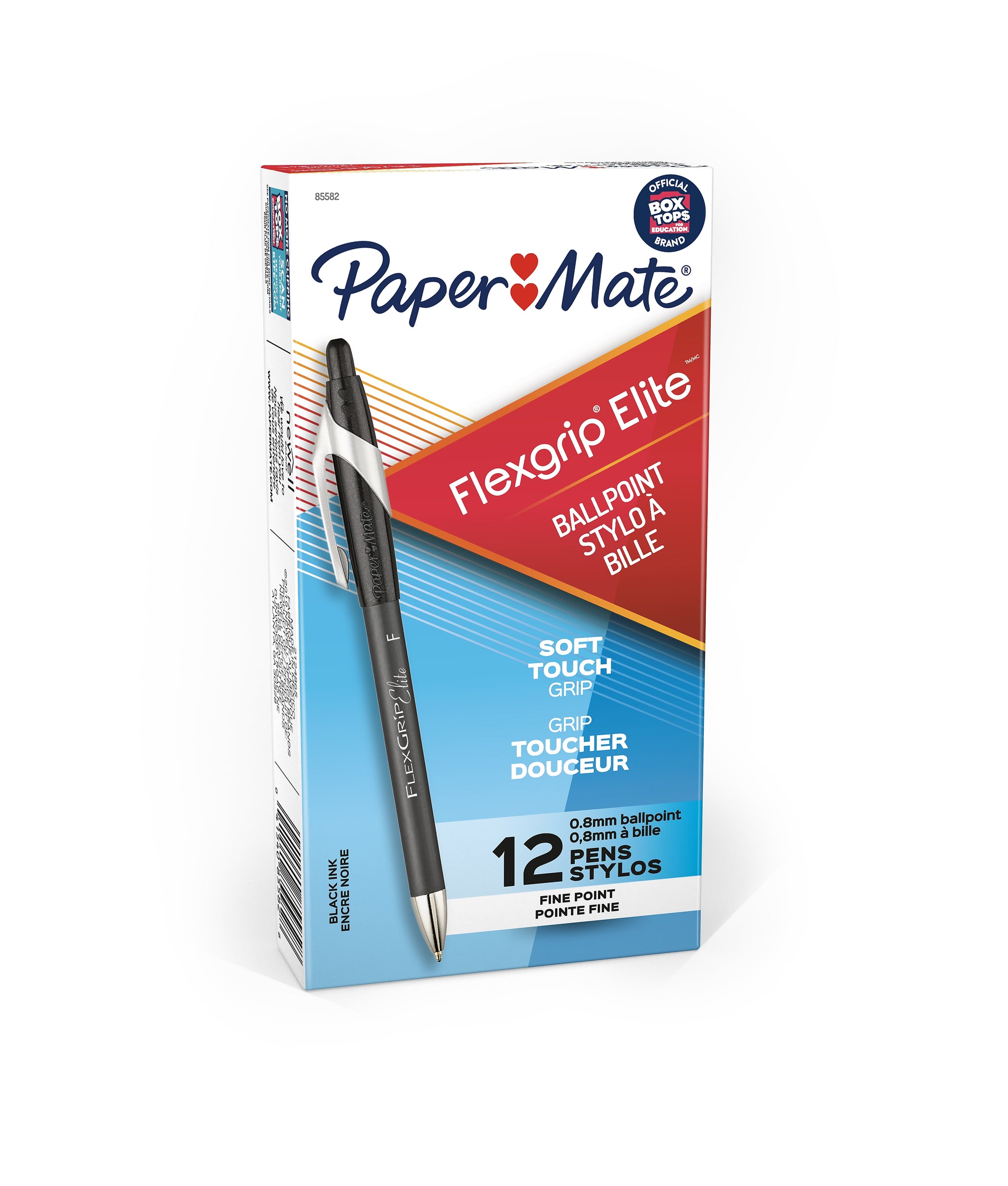 Paper Mate FlexGrip Elite Retractable Ballpoint Pen, Fine Point, Black Ink, Dozen