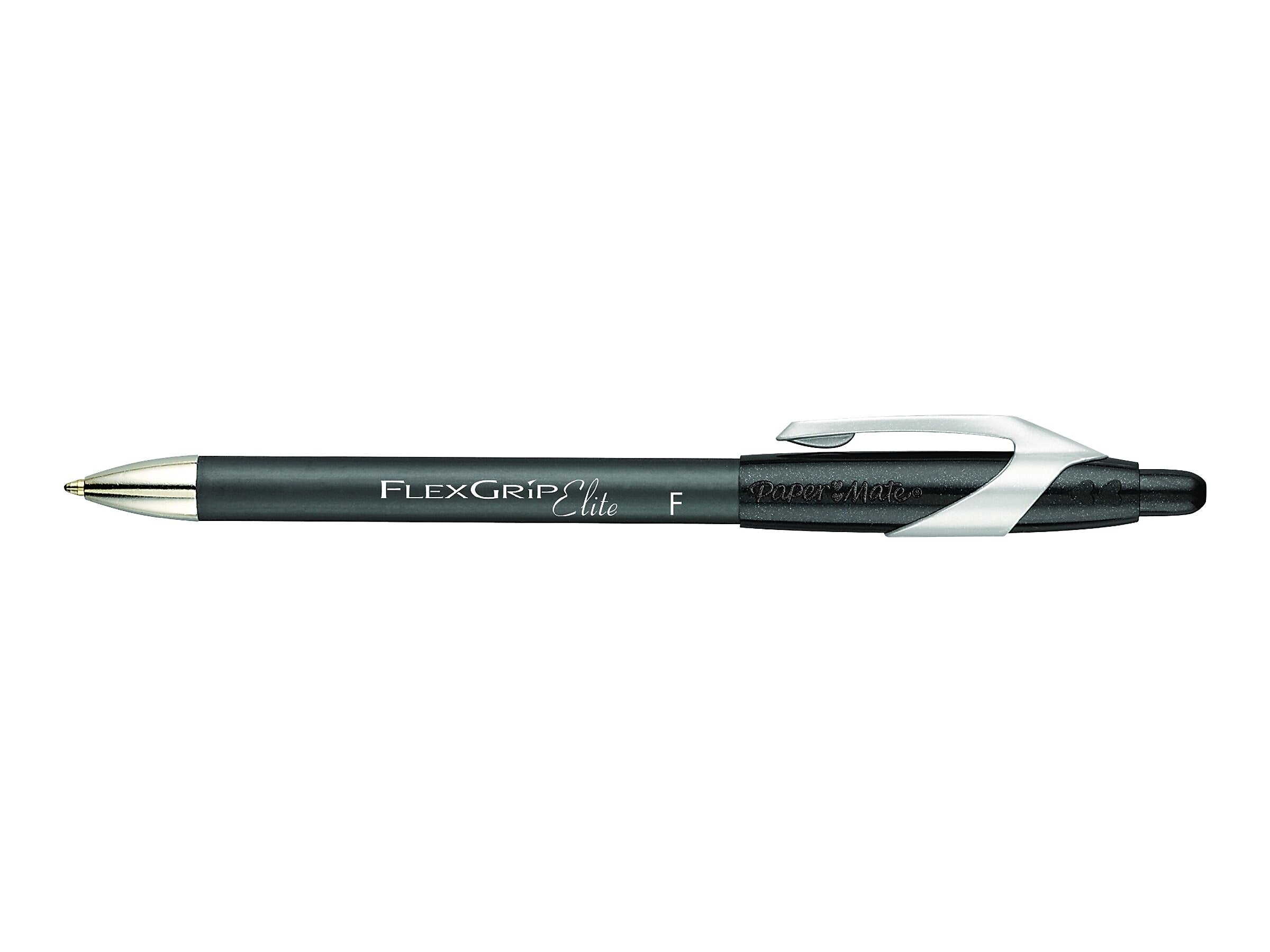 Paper Mate FlexGrip Elite Retractable Ballpoint Pen, Fine Point, Black Ink, Dozen