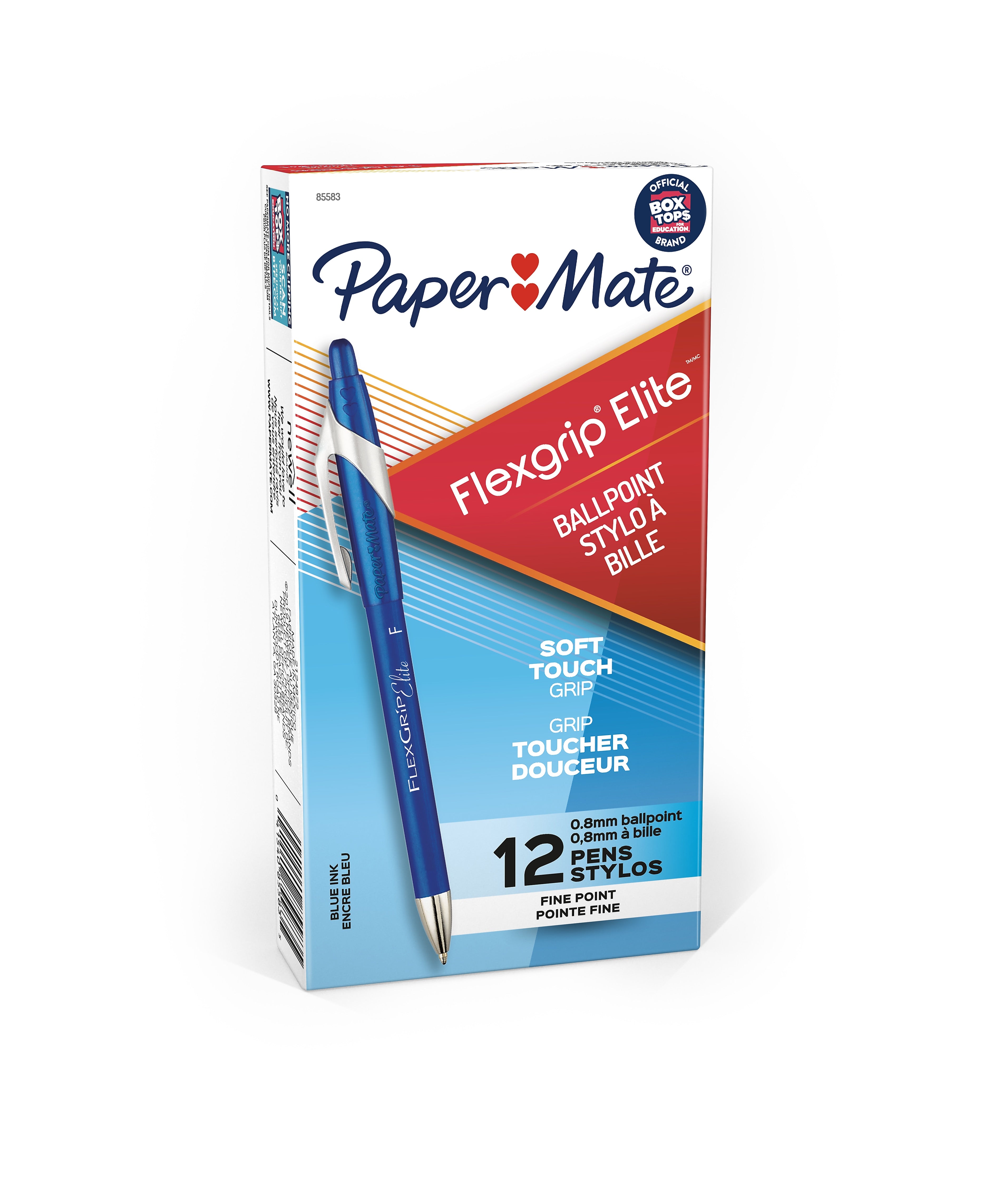 Paper Mate FlexGrip Elite Retractable Ballpoint Pen, Fine Point, Blue Ink, Dozen