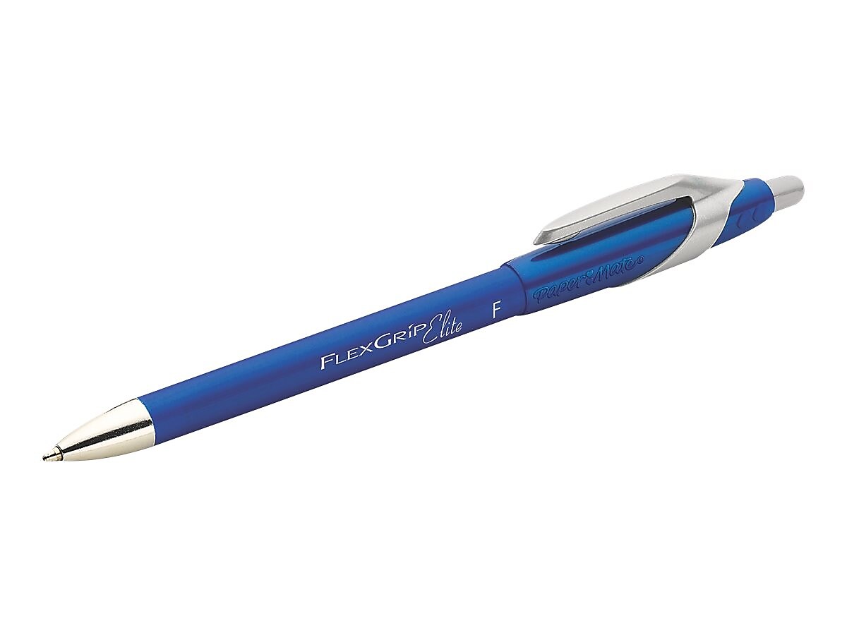 Paper Mate FlexGrip Elite Retractable Ballpoint Pen, Fine Point, Blue Ink, Dozen