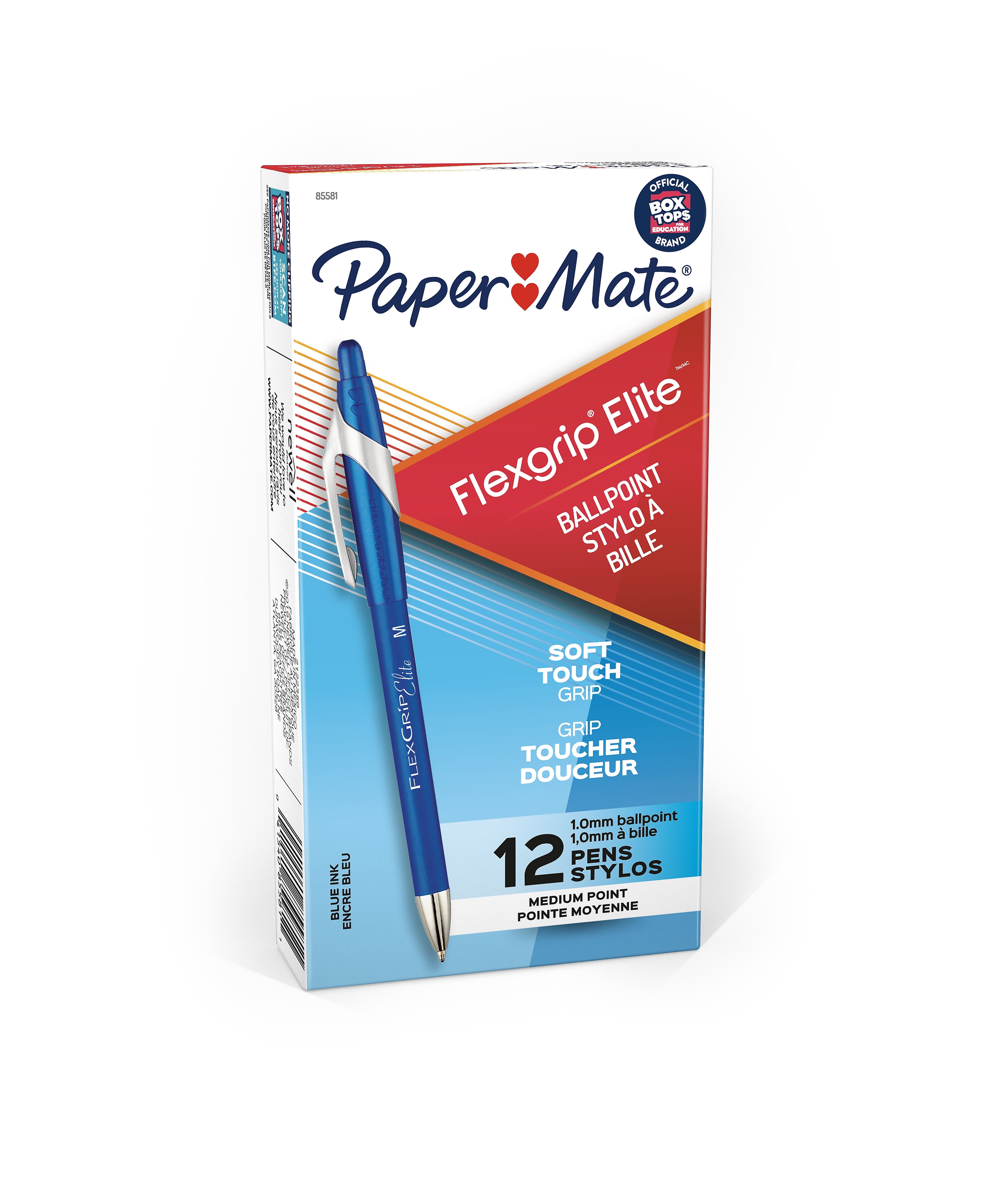 Paper Mate FlexGrip Elite Retractable Ballpoint Pen, Medium Point, Blue Ink, Dozen