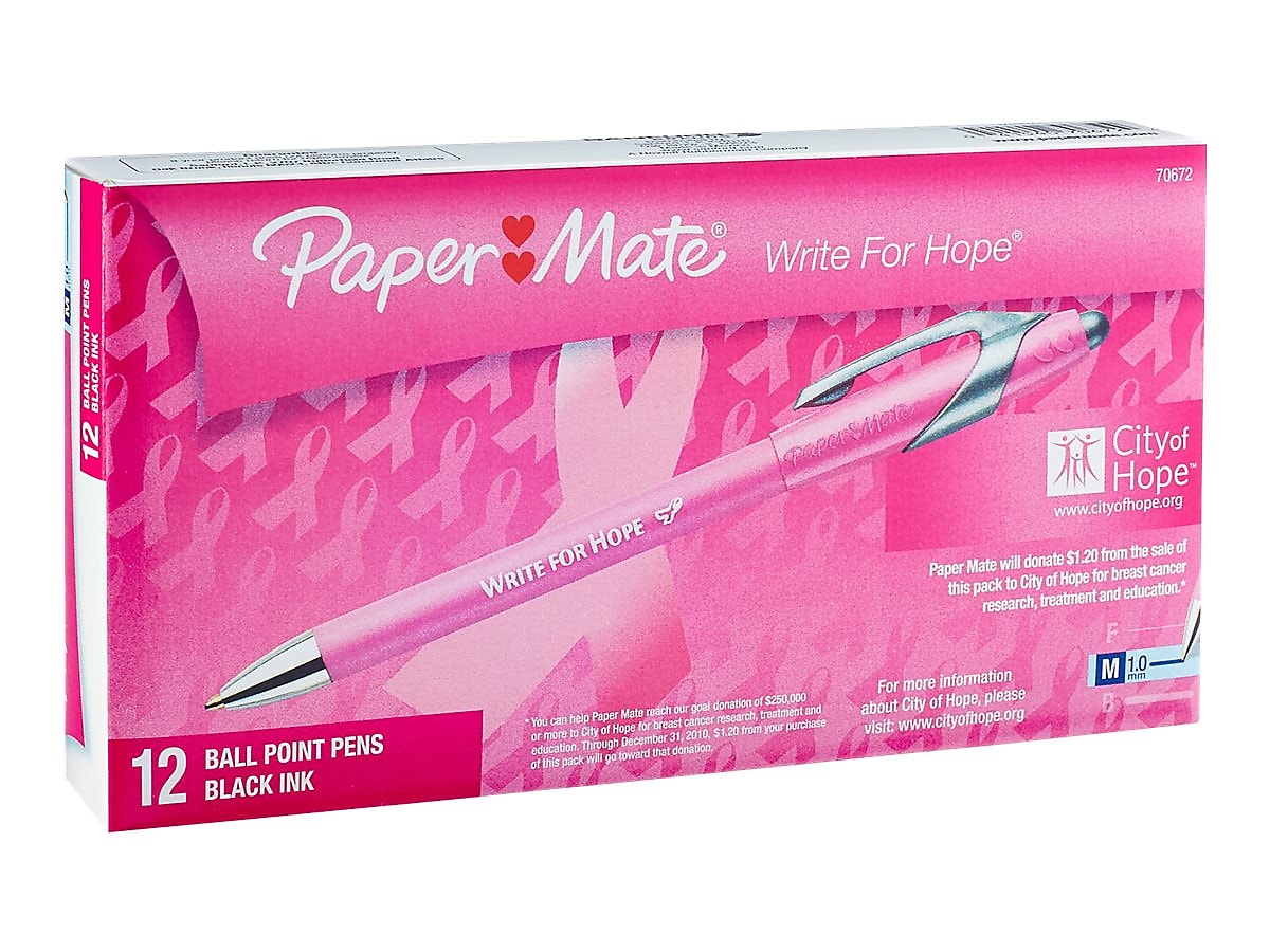 Paper Mate FlexGrip Elite Write for Hope Retractable Ballpoint Pen, Medium Point, Black Ink, Dozen