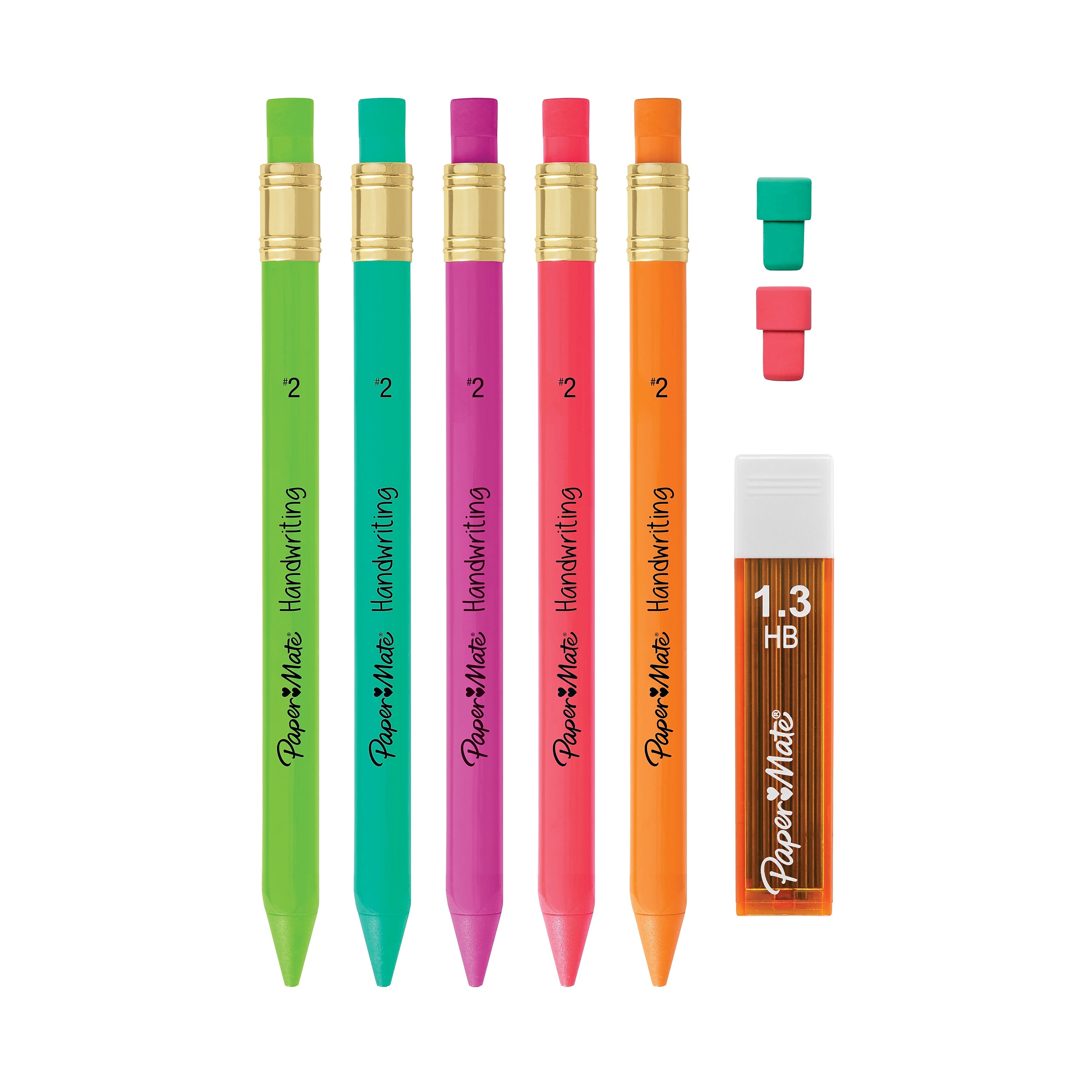Paper Mate Handwriting Mechanical Pencil, 1.3mm, #2 Medium Lead, 5/Pack