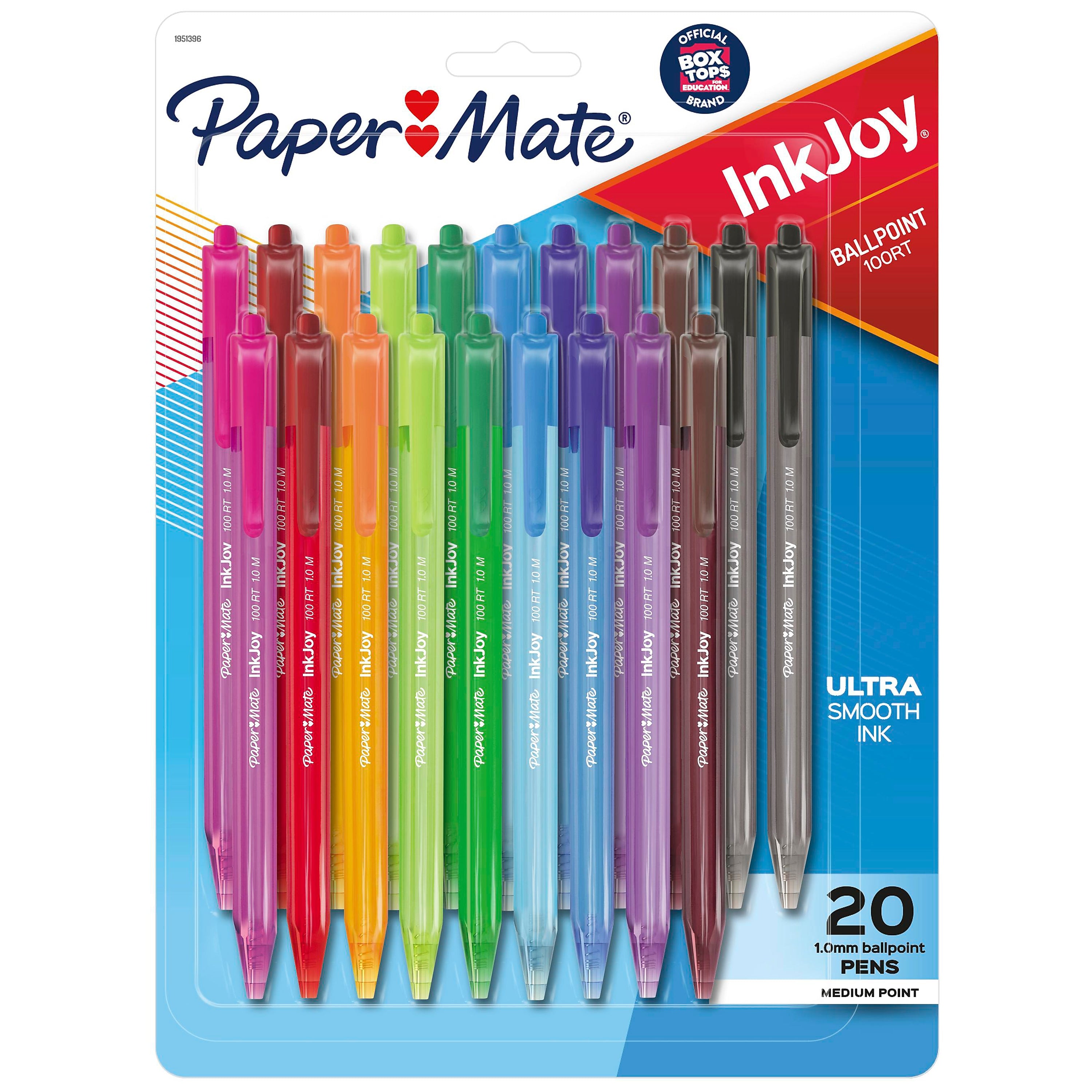 Paper Mate InkJoy 100 RT Retractable Ballpoint Pen, Medium Point, Assorted Ink, 20/Pack
