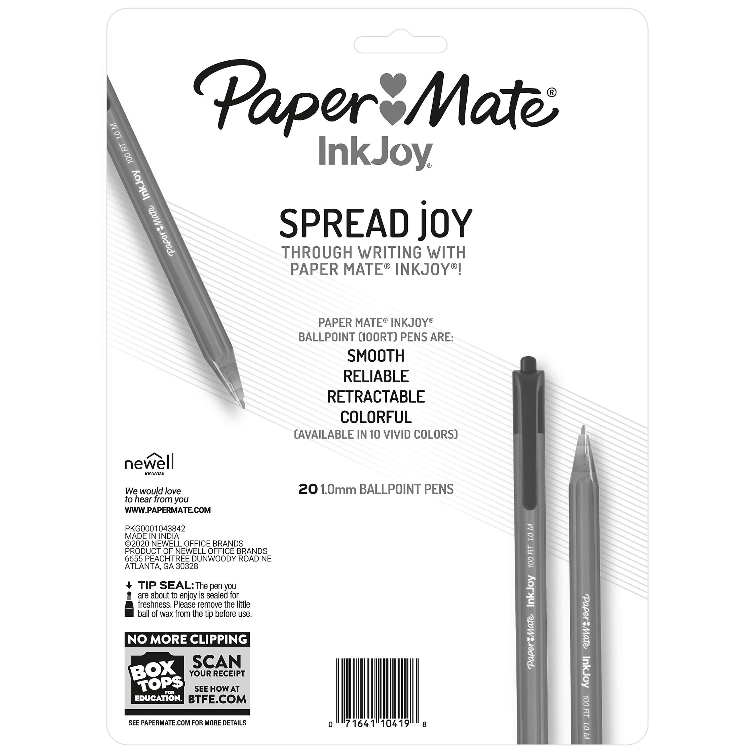 Paper Mate InkJoy 100 RT Retractable Ballpoint Pen, Medium Point, Assorted Ink, 20/Pack