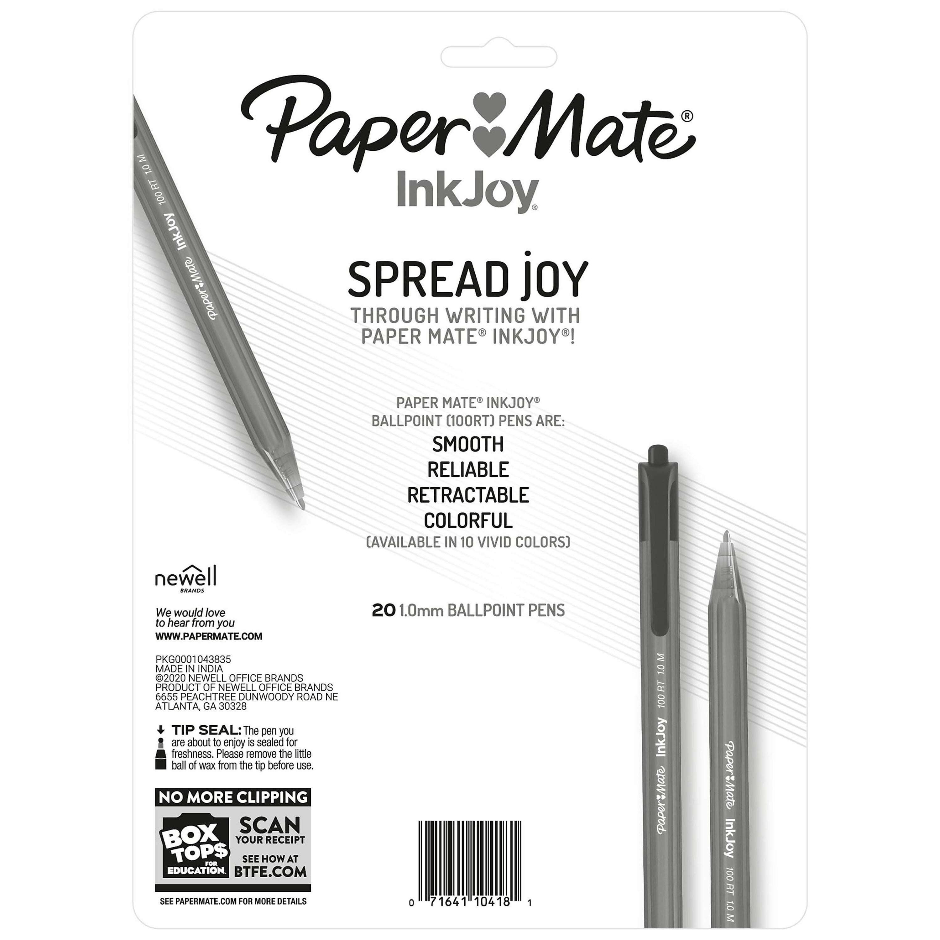 Paper Mate InkJoy 100 RT Retractable Ballpoint Pen, Medium Point, Black Ink, 20/Pack