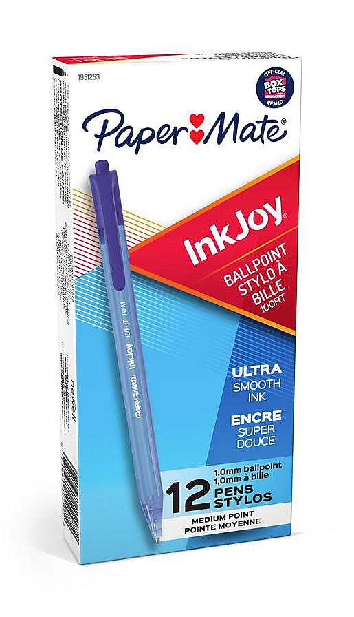 Paper Mate InkJoy 100 RT Retractable Ballpoint Pen, Medium Point, Blue Ink, Dozen