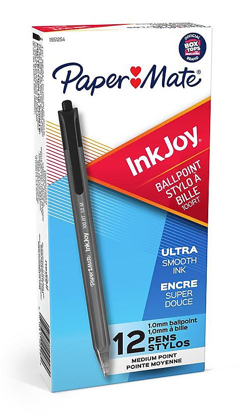 Paper Mate InkJoy 100RT Retractable Ballpoint Pen, Medium Point, Black Ink, Dozen