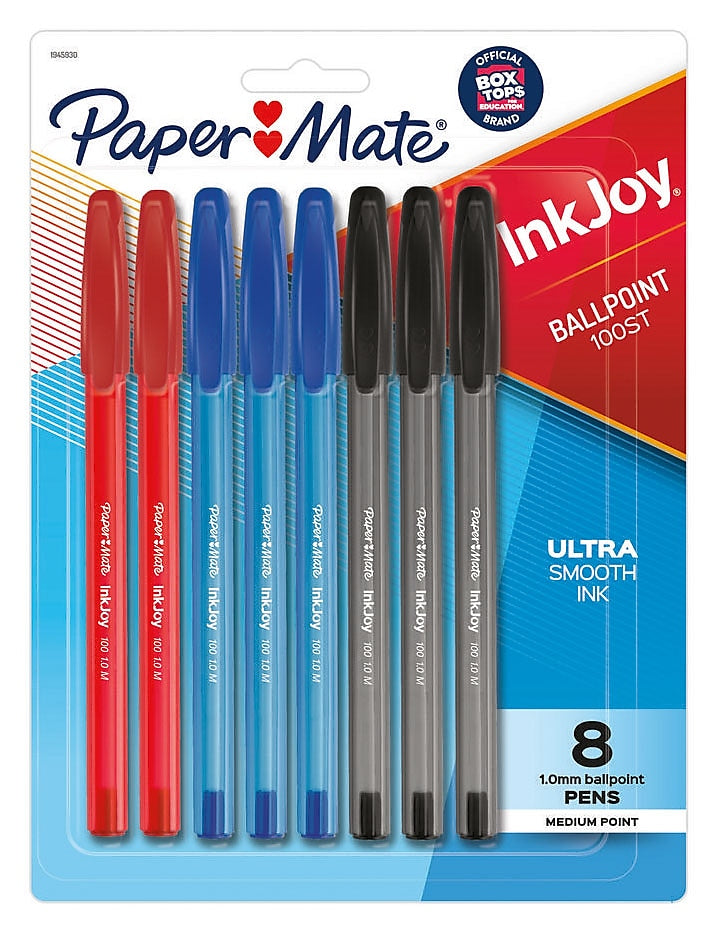 Paper Mate InkJoy 100ST Ballpoint Pen, Medium Point, Assorted Ink, 8/Pack