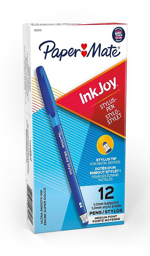 Paper Mate InkJoy 2 in 1 Stylus Ballpoint Pen, Medium Point, Blue Ink, Dozen