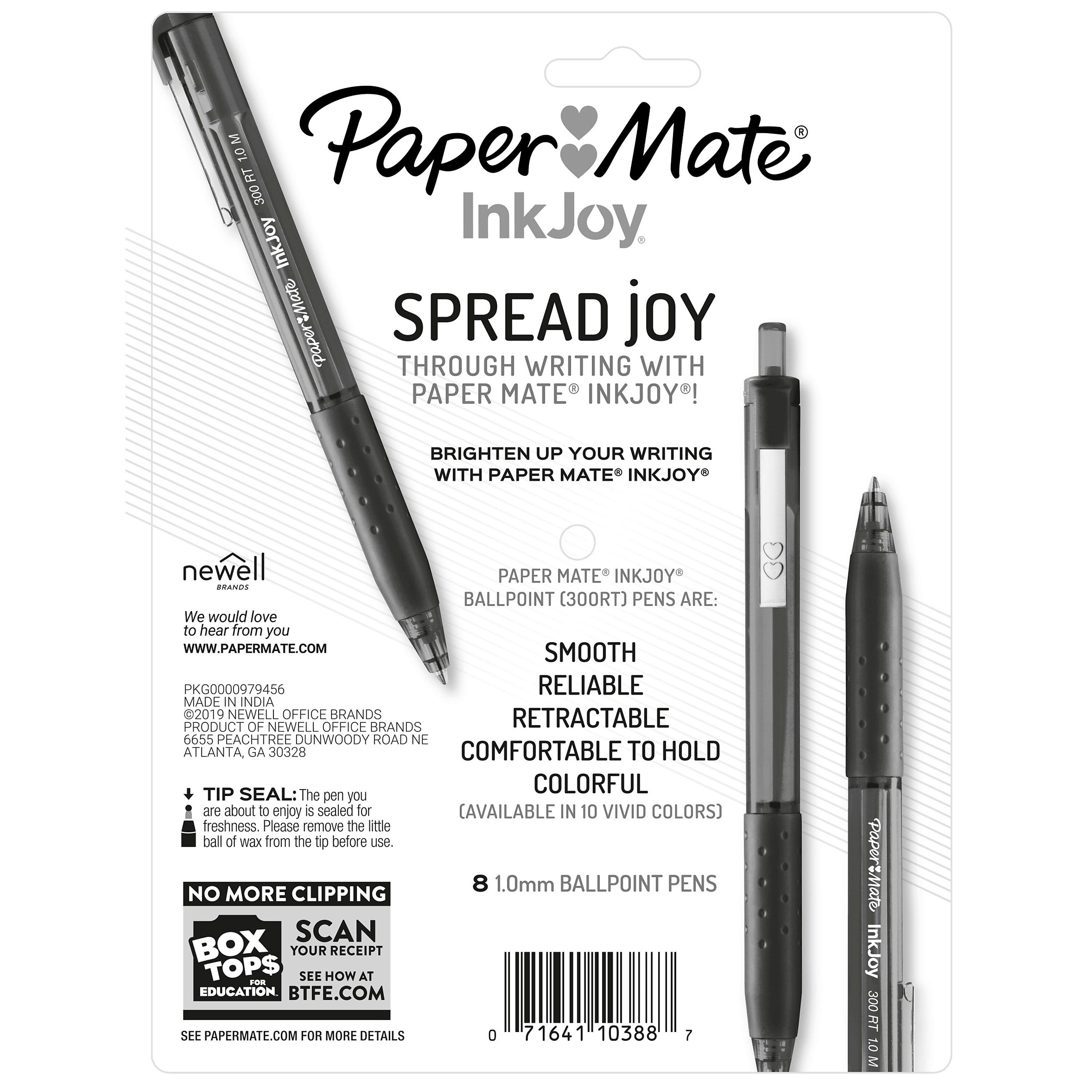Paper Mate InkJoy 300RT Retractable Ballpoint Pen, Medium Point, Black Ink, 8/Pack