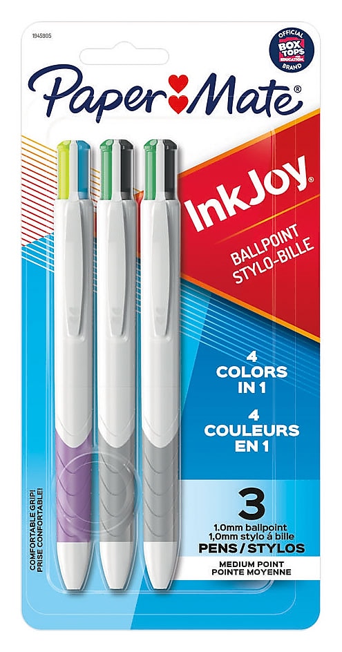 Paper Mate InkJoy Quatro Retractable Ballpoint Pen, Medium Point, Assorted Ink, 3/Pack