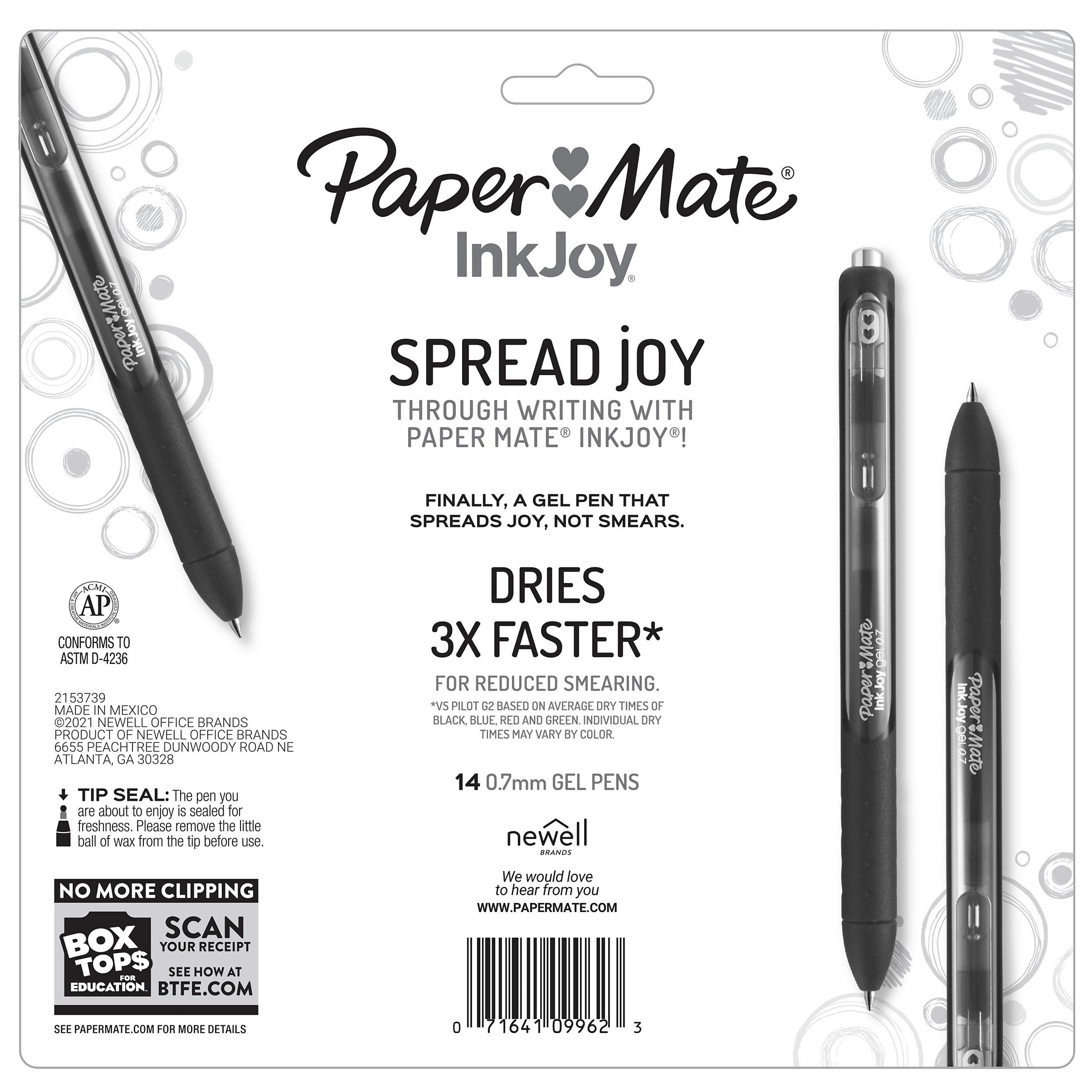 Paper Mate InkJoy Retractable Gel Pen, Medium Point, Assorted Ink, 14/Pack