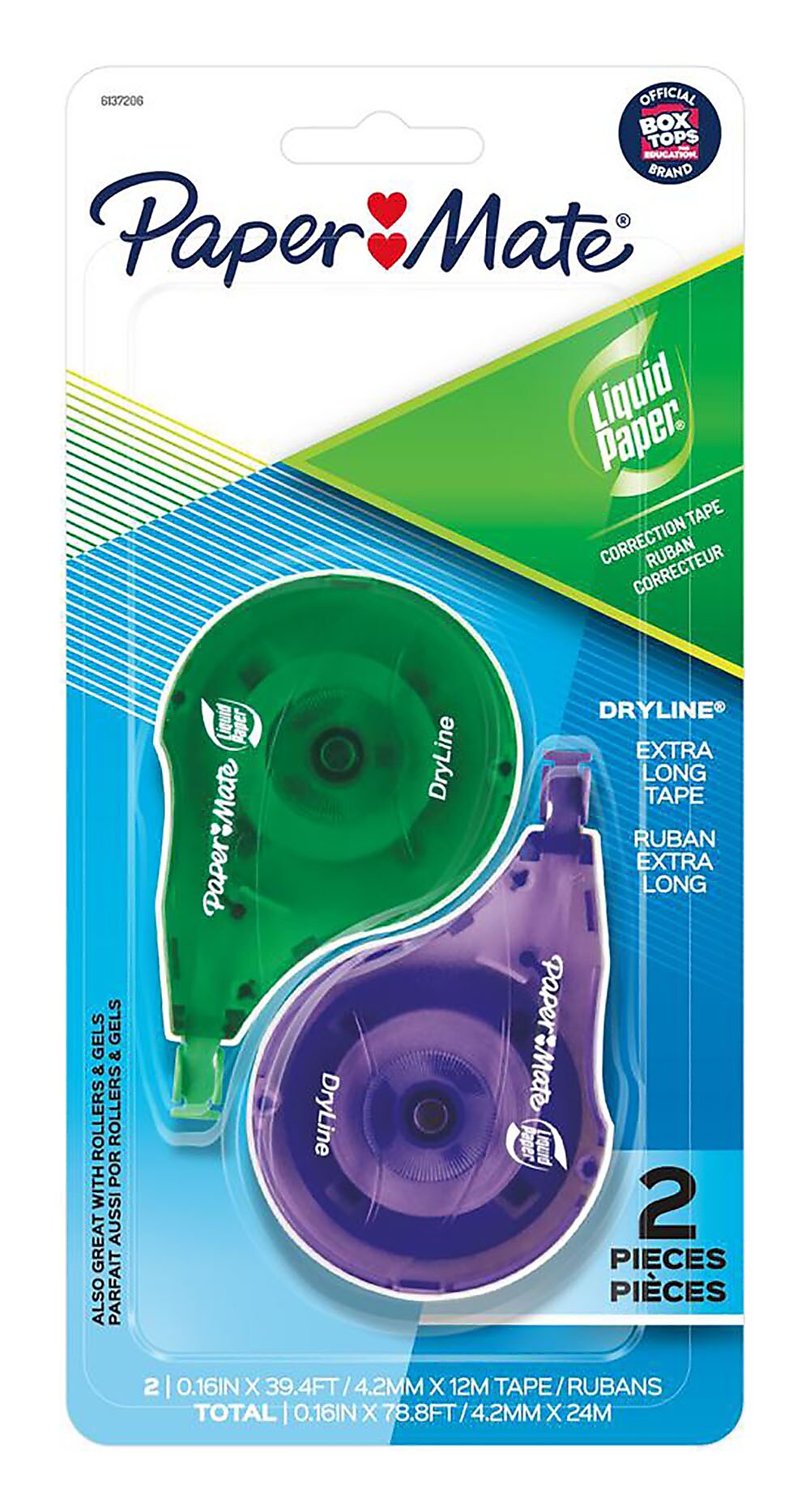 Paper Mate Mate Liquid Paper DryLine Correction Tape, White, 2/Pack