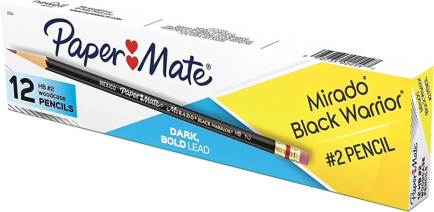 Paper Mate Mirado Black Warrior Wooden Pencil, 2.2mm, #2 Soft Lead, Dozen