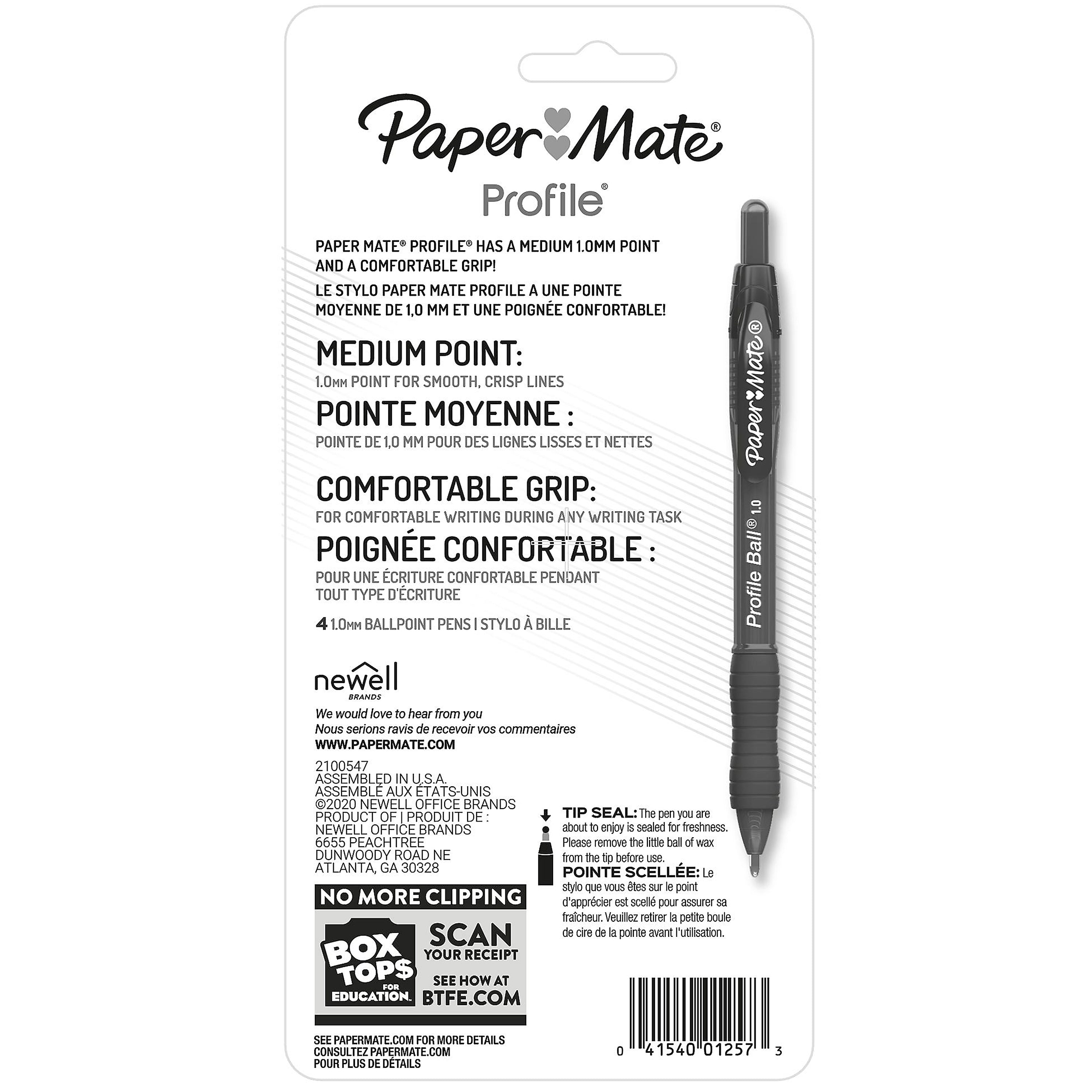 Paper Mate Profile Ballpoint Pen, Medium Point, Black Ink, 4 Pack