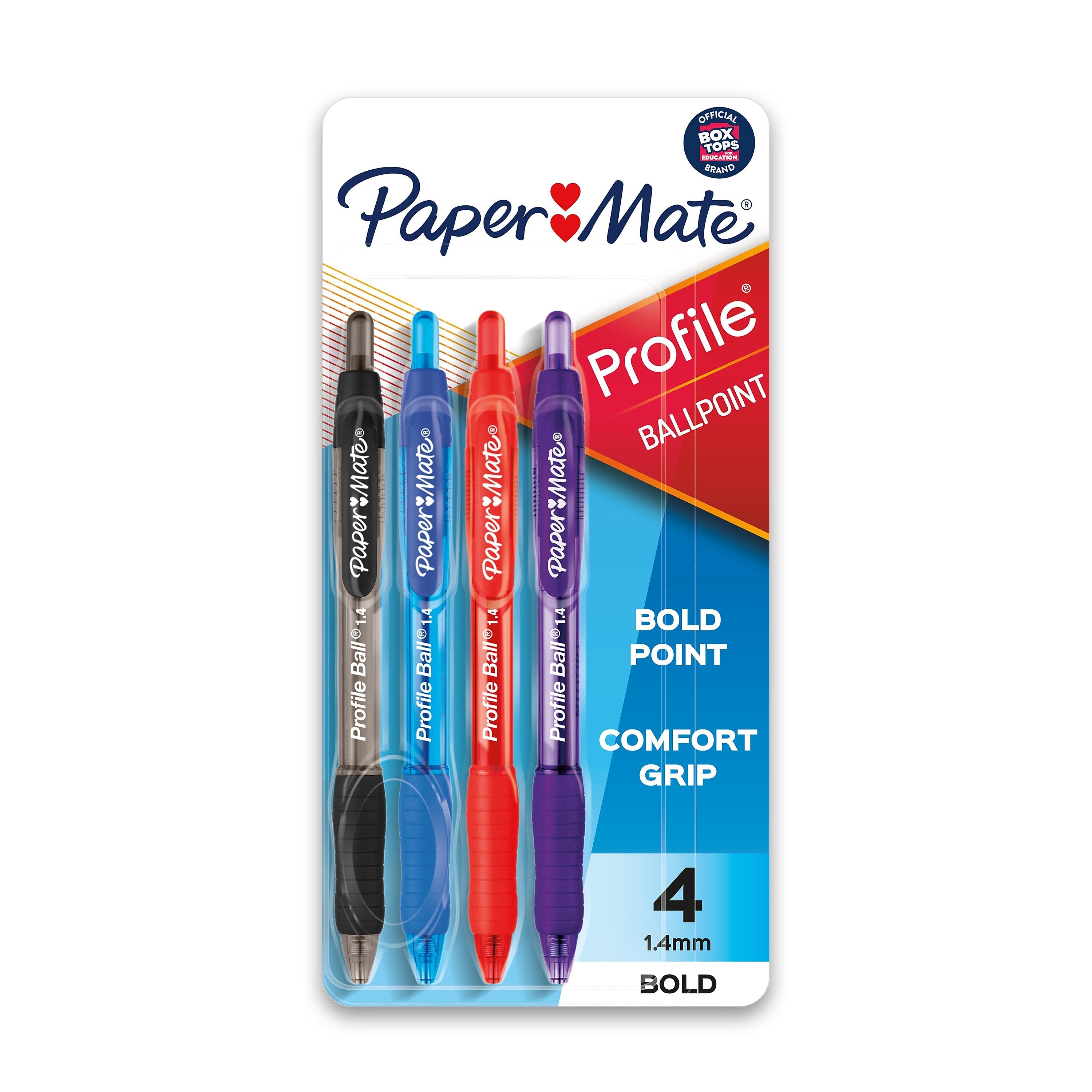 Paper Mate Profile Retractable Ballpoint Pen, Bold Point, Assorted Ink, 4/Pack