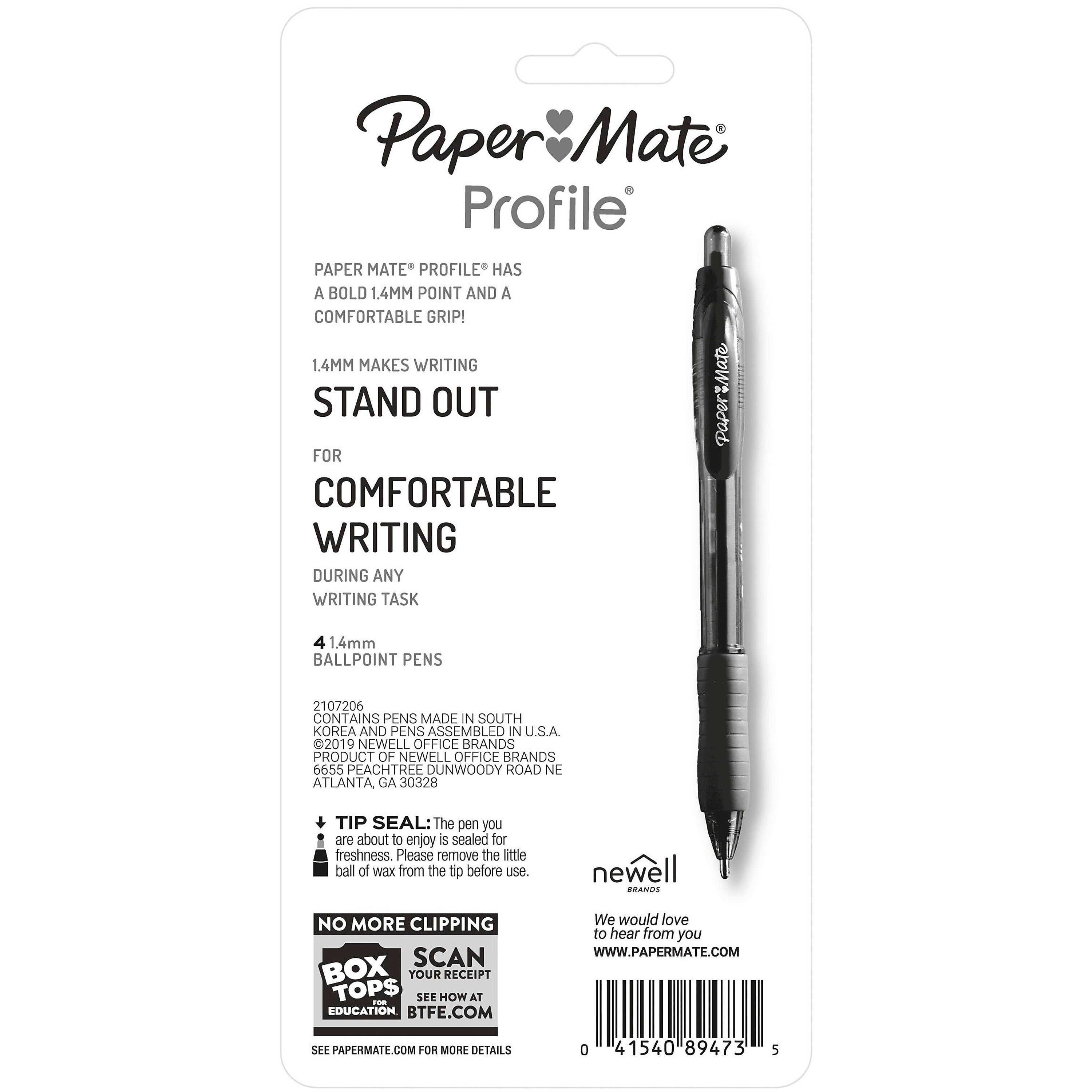 Paper Mate Profile Retractable Ballpoint Pen, Bold Point, Assorted Ink, 4/Pack