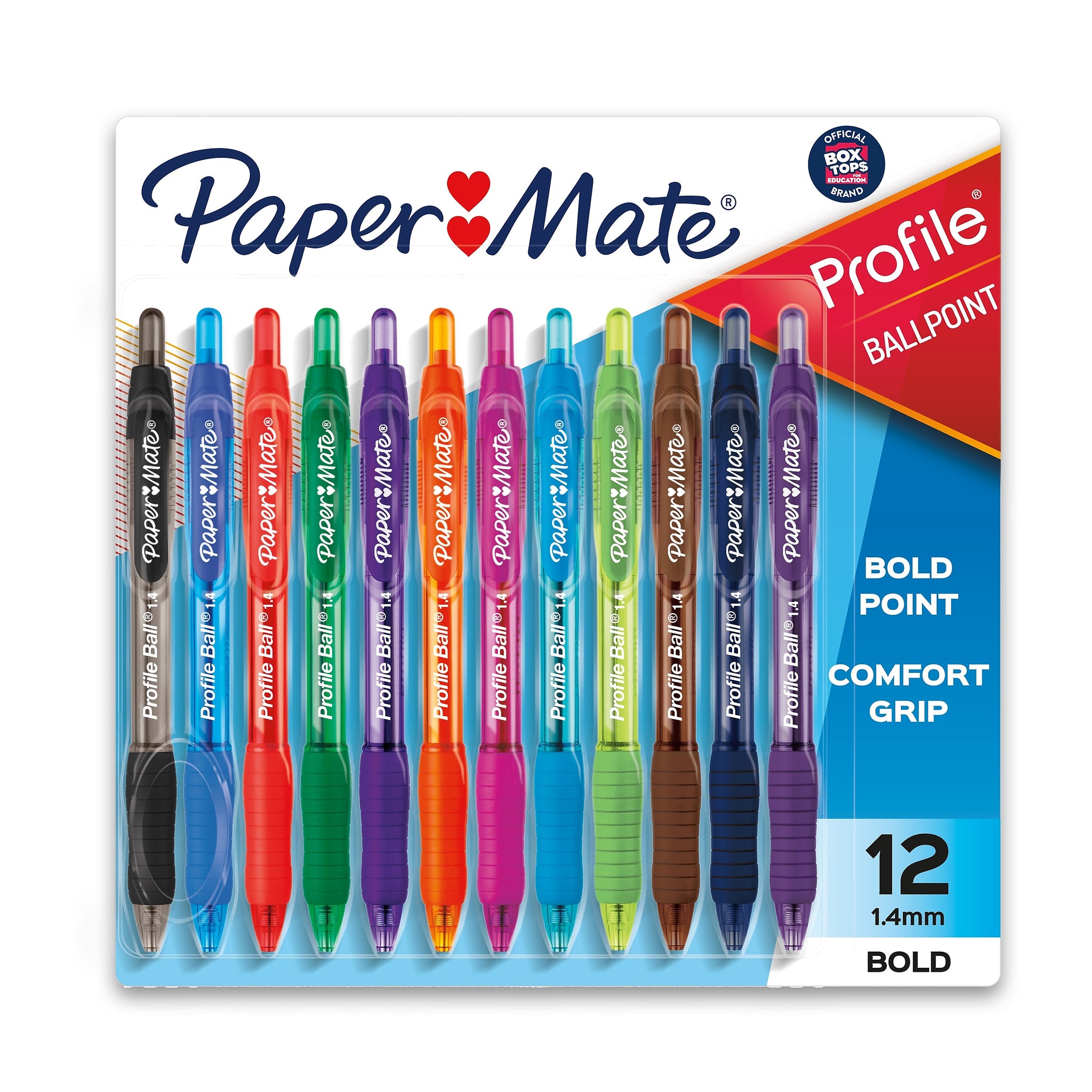 Paper Mate Profile Retractable Ballpoint Pen, Bold Point, Assorted Ink, Dozen