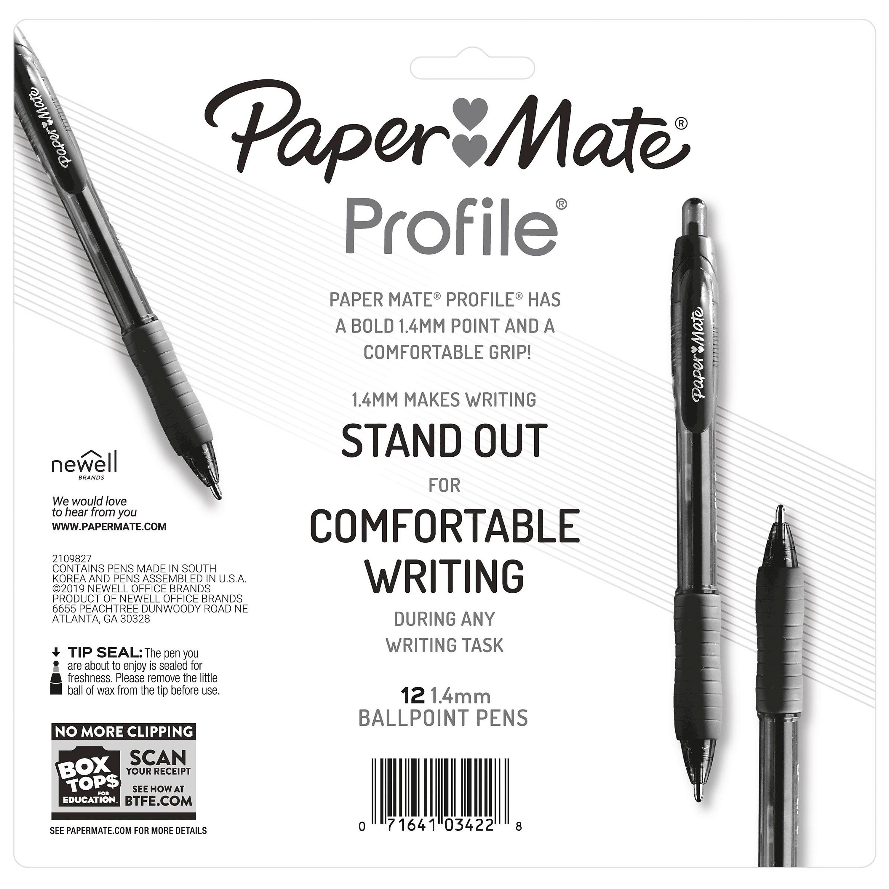 Paper Mate Profile Retractable Ballpoint Pen, Bold Point, Assorted Ink, Dozen