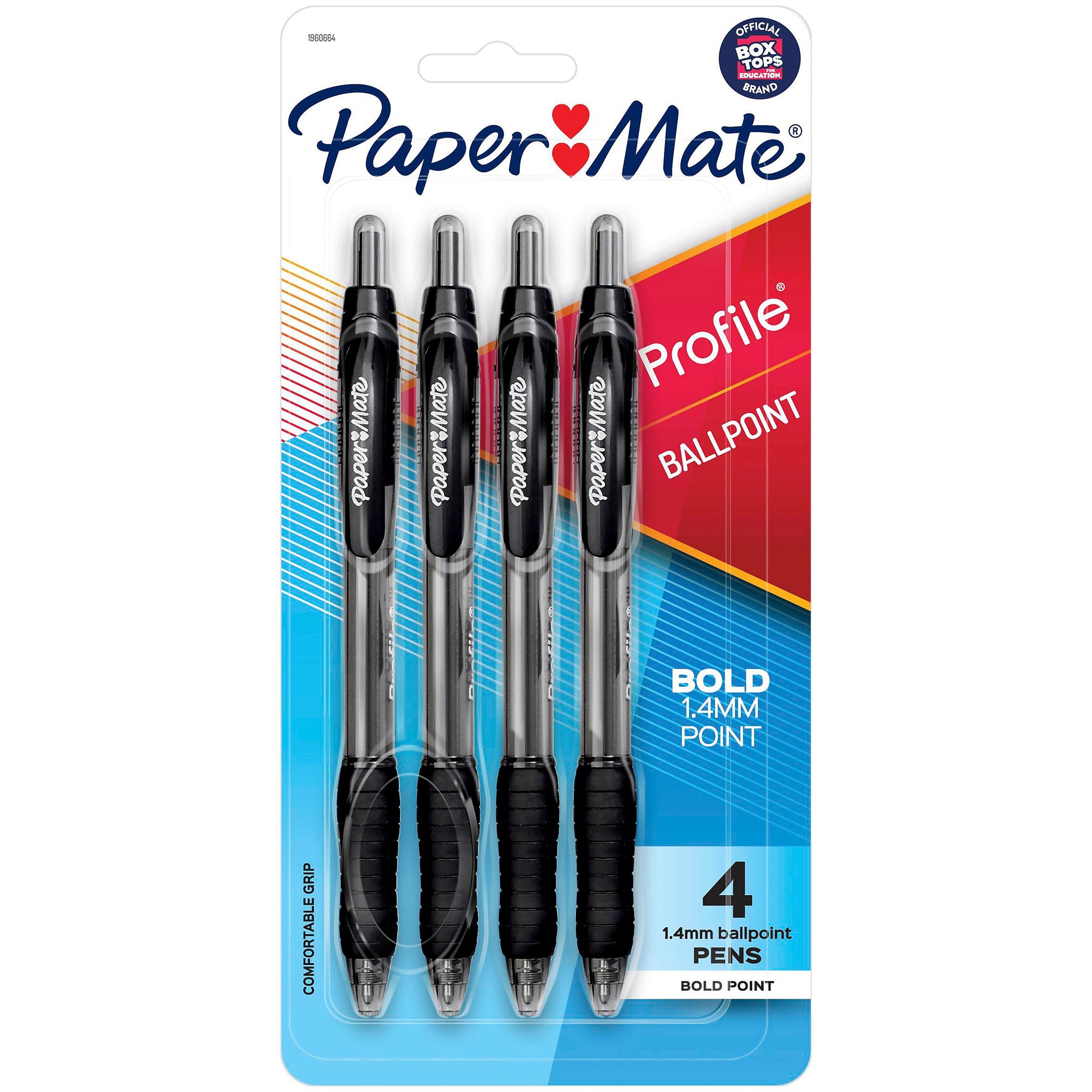 Paper Mate Profile Retractable Ballpoint Pen, Bold Point, Black Ink, 4/Pack