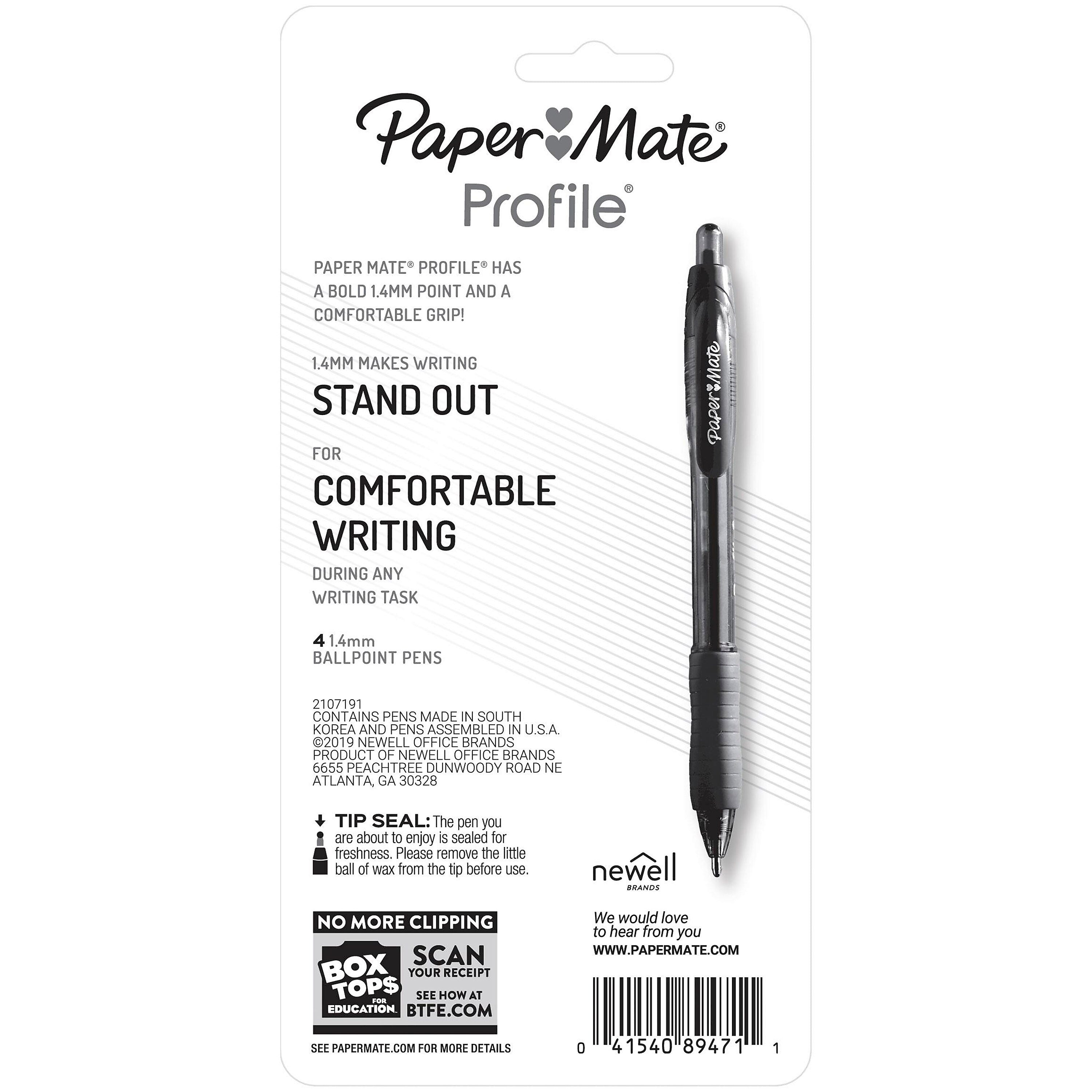 Paper Mate Profile Retractable Ballpoint Pen, Bold Point, Black Ink, 4/Pack