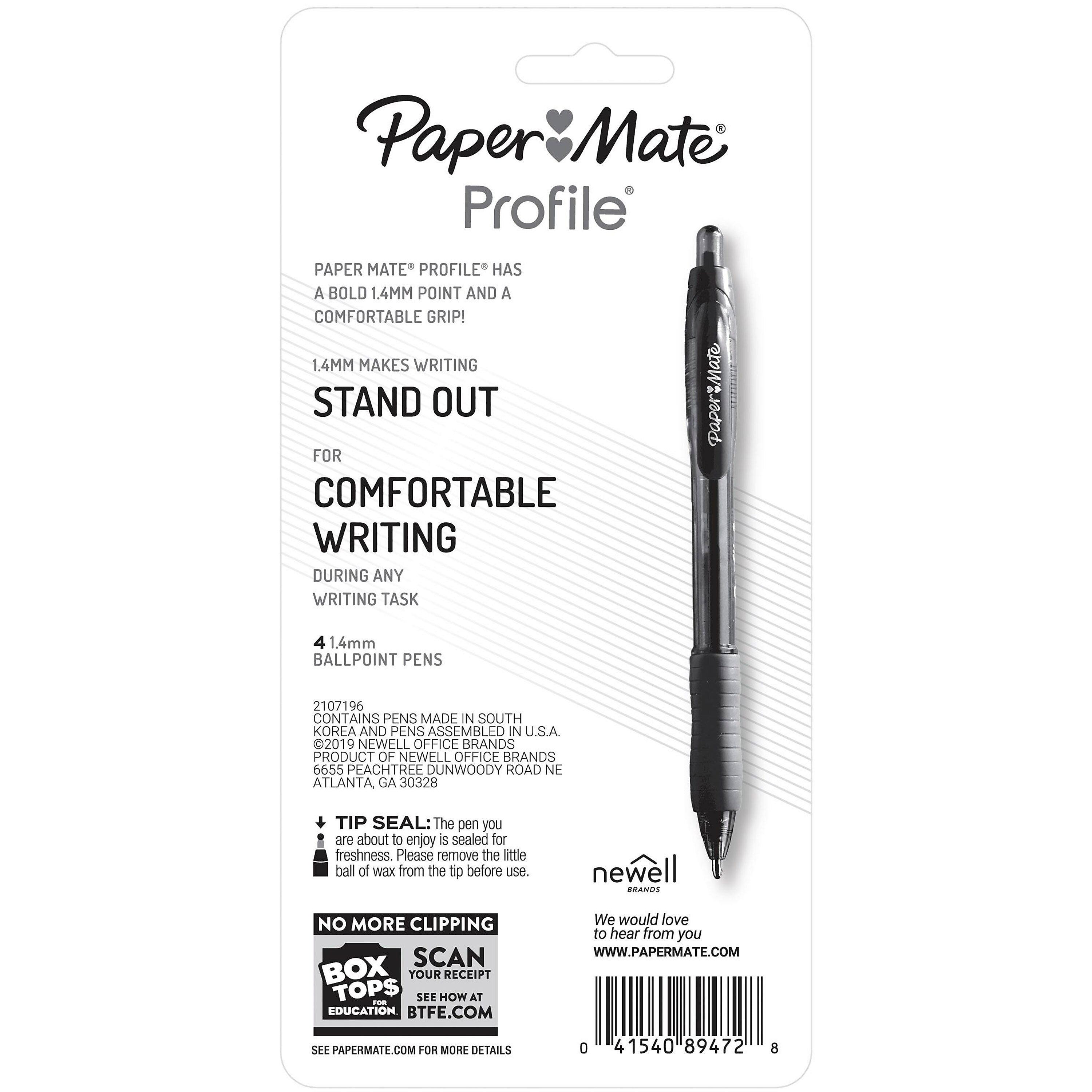 Paper Mate Profile Retractable Ballpoint Pen, Bold Point, Blue Ink, 4/Pack