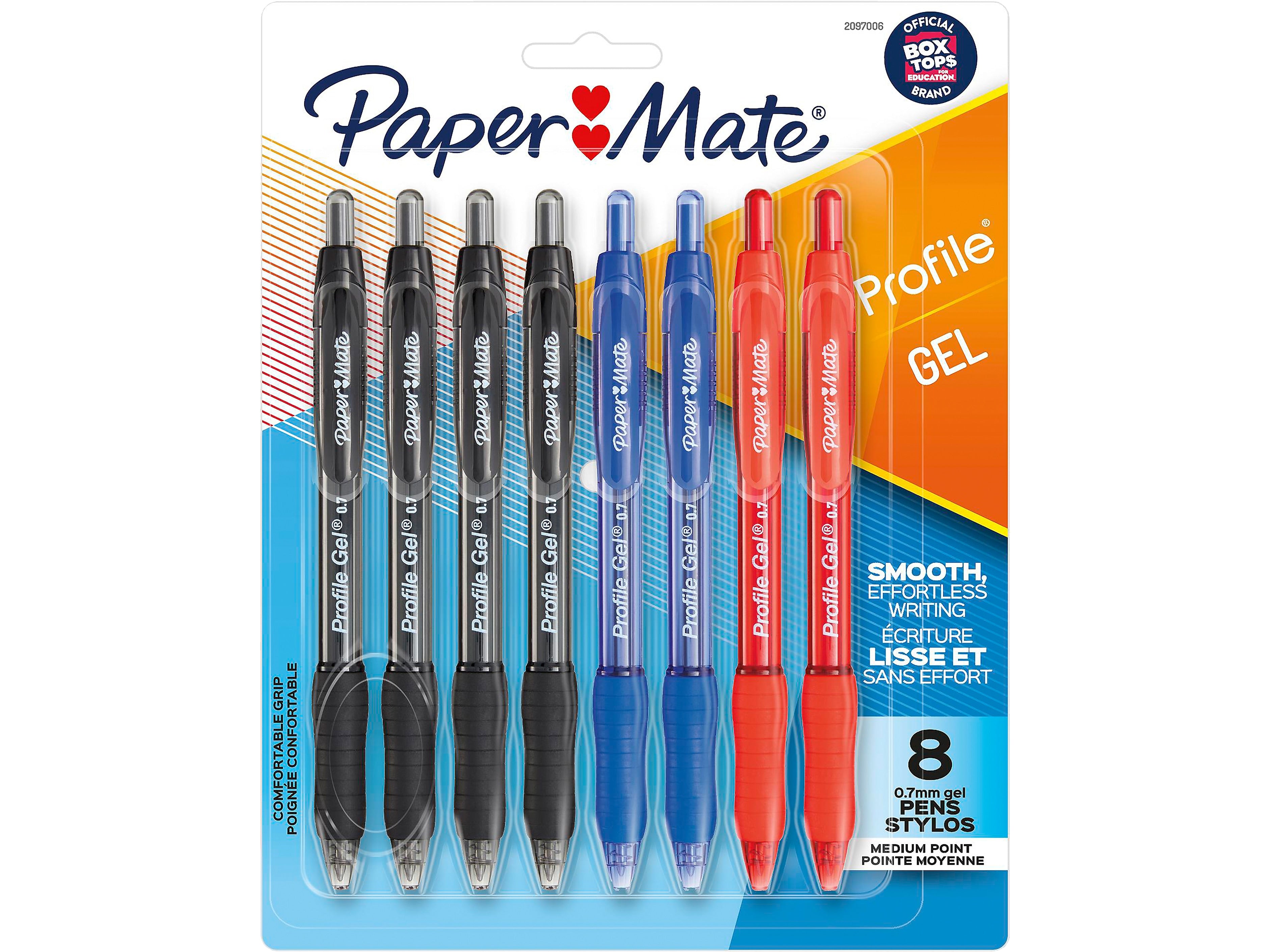Paper Mate Profile Retractable Gel Pen, Medium Point, Assorted Ink, 8/Set