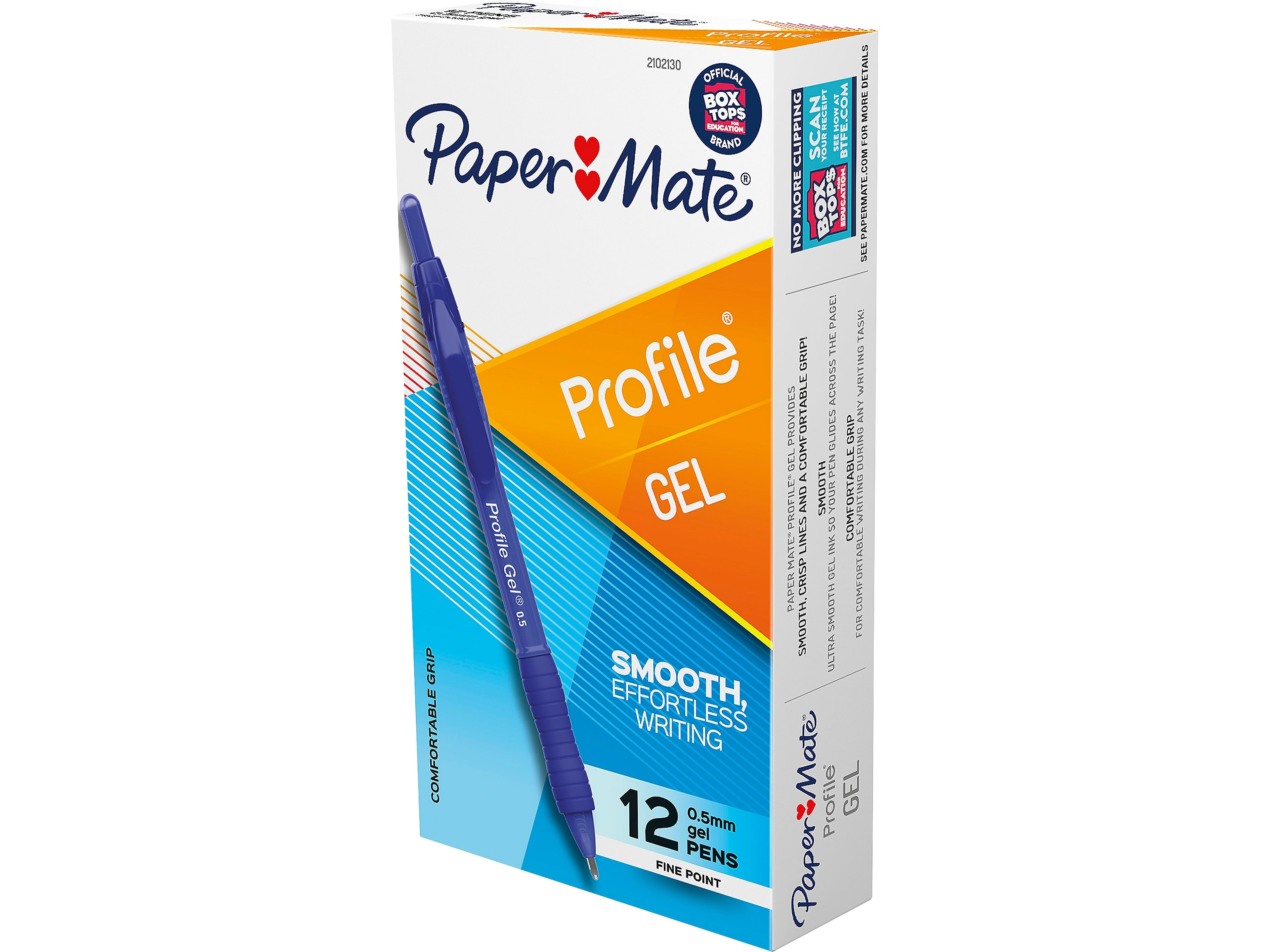 Paper Mate Profile Retractable Gel Pens, Fine Point, Blue, 12/pack