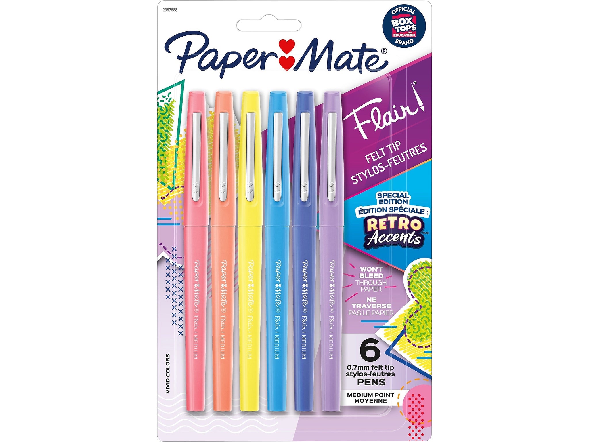 Paper Mate Retro Accents Felt Pen, Medium Point, Assorted Ink, 6/Pack