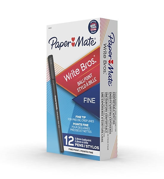 Paper Mate Write Bros. Ballpoint Pen, Fine Point, Black Ink, Dozen