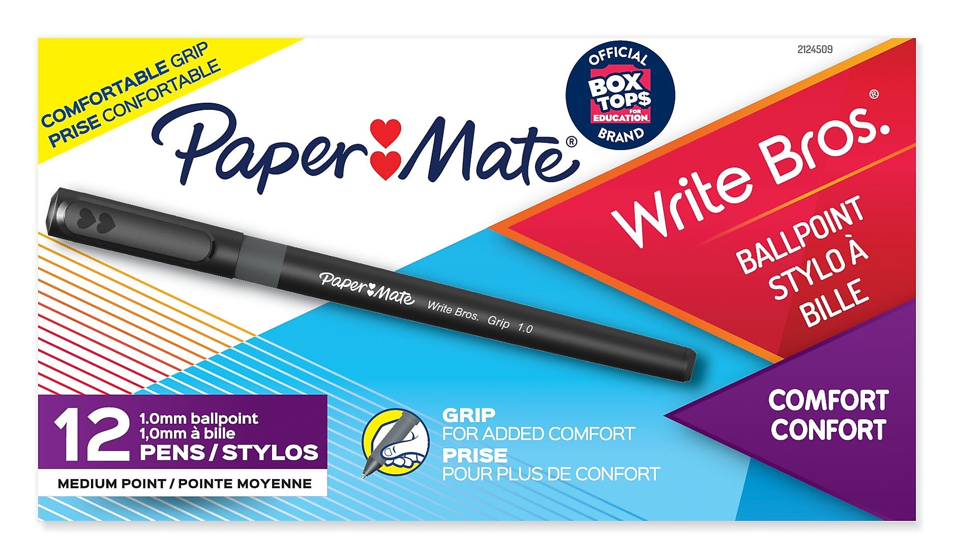 Paper Mate Write Bros. Grip Ballpoint Pen, Medium Point, Black Ink, Dozen