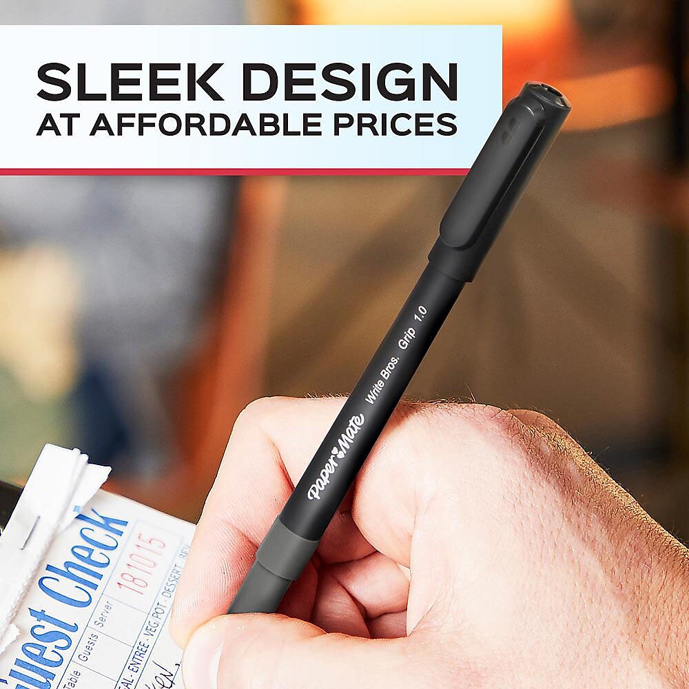 Paper Mate Write Bros. Grip Ballpoint Pen, Medium Point, Black Ink, Dozen