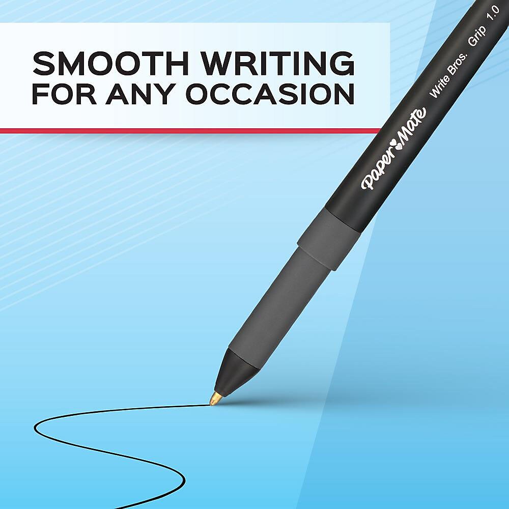 Paper Mate Write Bros. Grip Ballpoint Pen, Medium Point, Black Ink, Dozen