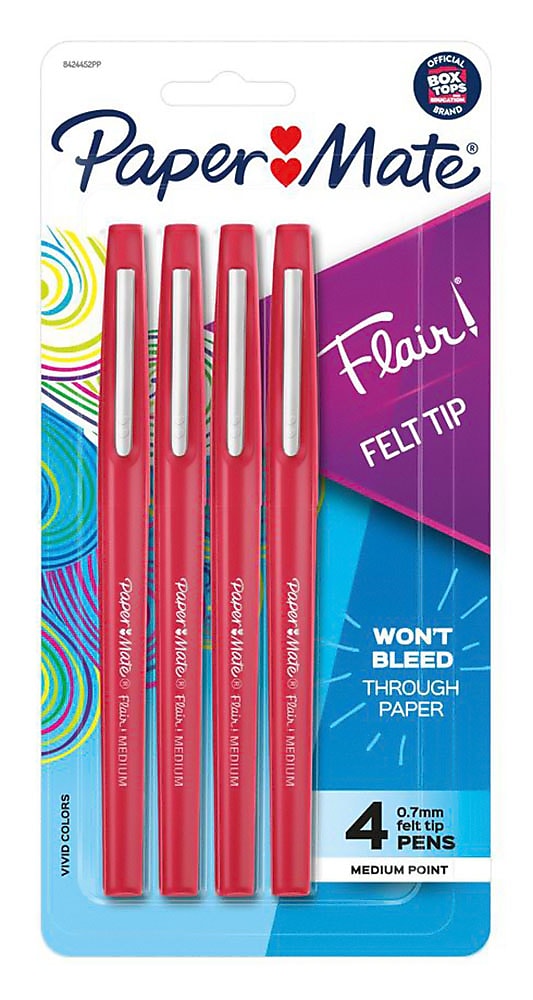 PaperMate Flair Felt Pen, Medium Point, Red Ink, 4/Pack