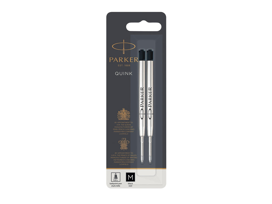 Parker Quink Gel-Ink Pen Refill, Medium Tip, Black Ink, 2/Pack