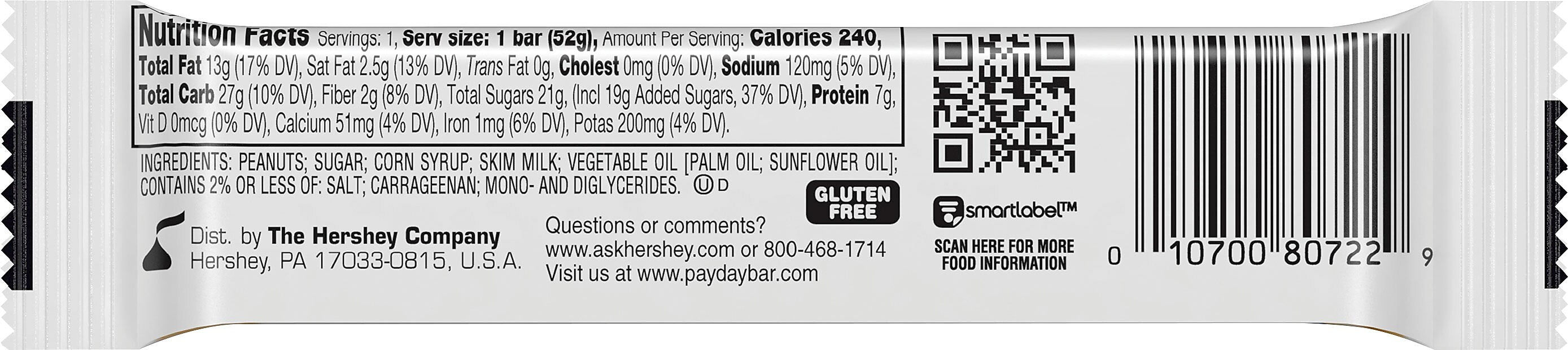 Payday Peanut Caramel Chewy Candy Bars, 1.85 oz, 24/Box