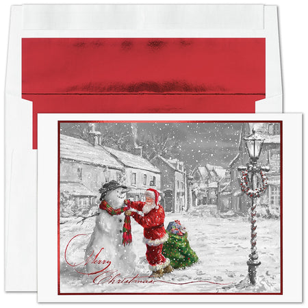 "Pencil Santa" Holiday Card w/ Red Lined White, 400/BX