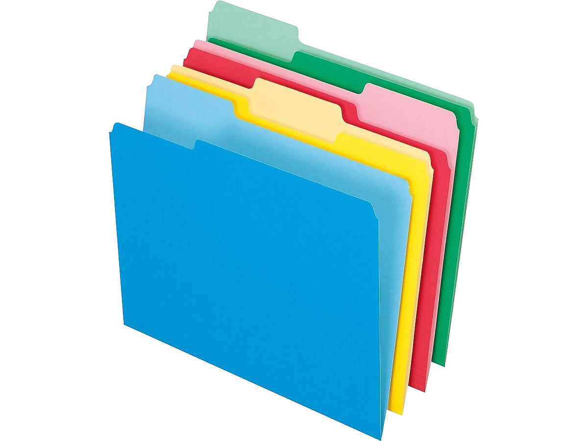 Pendaflex Basic File Folders, 1/3 Cut Tab, Letter Size, Red/Blue/Green/Yellow, 36/Pack