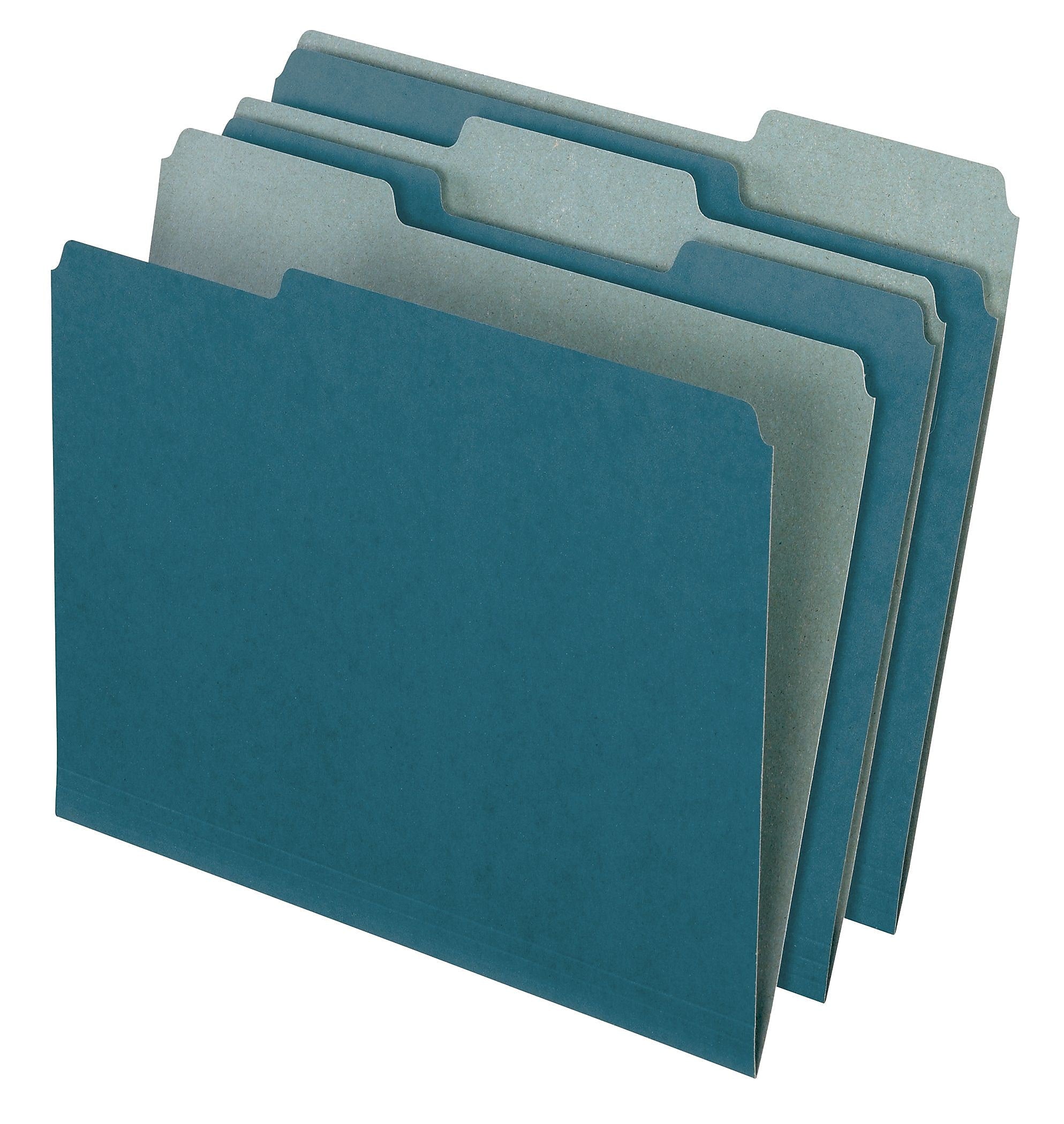 Pendaflex® Earthwise® Recycled Color File Folders, 3 Tab Positions, Letter Size, Blue, 100/Bx
