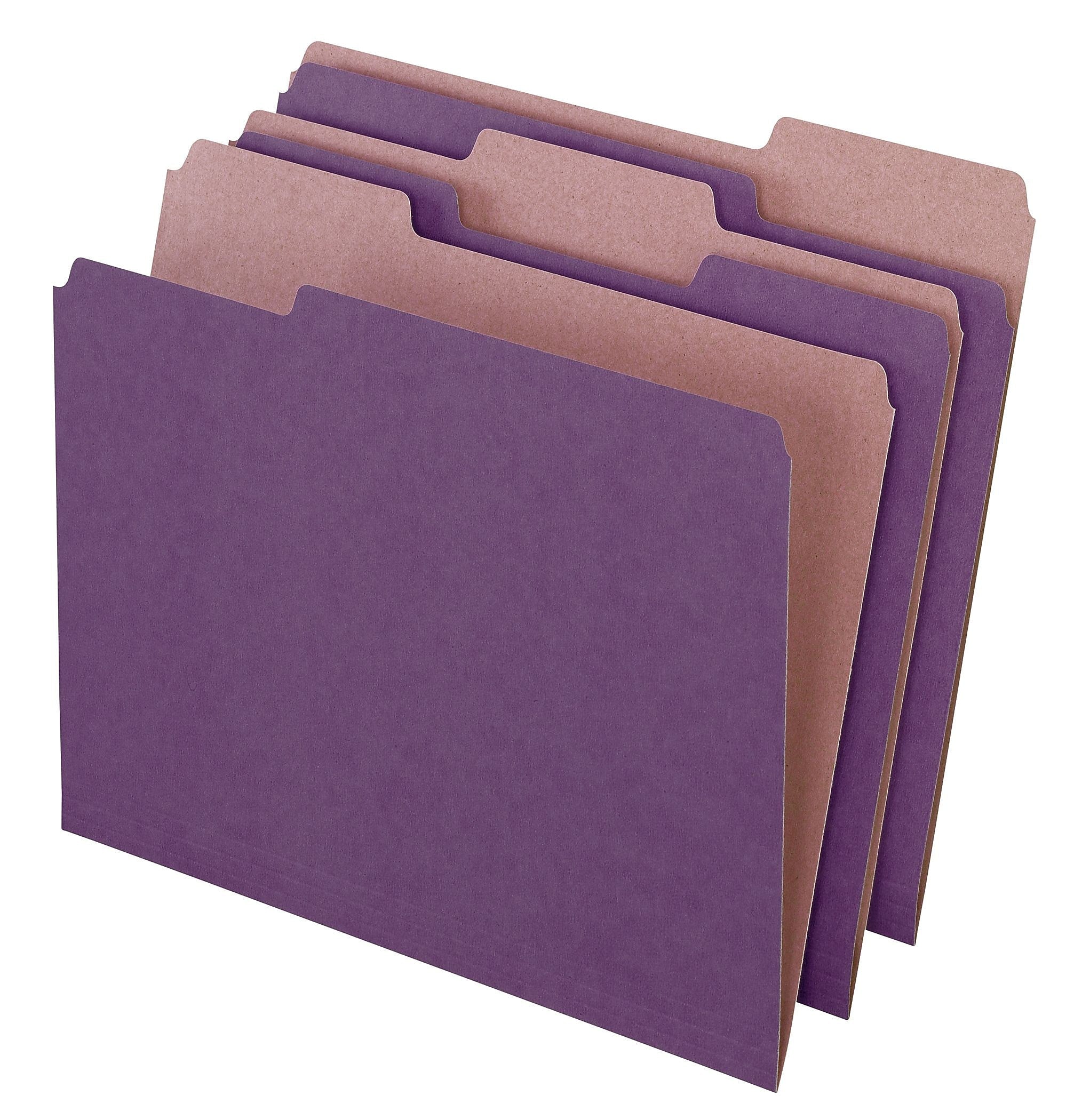 Pendaflex Earthwise Recycled Color File Folders, 3 Tab Positions, Letter, Violet, 100/Box