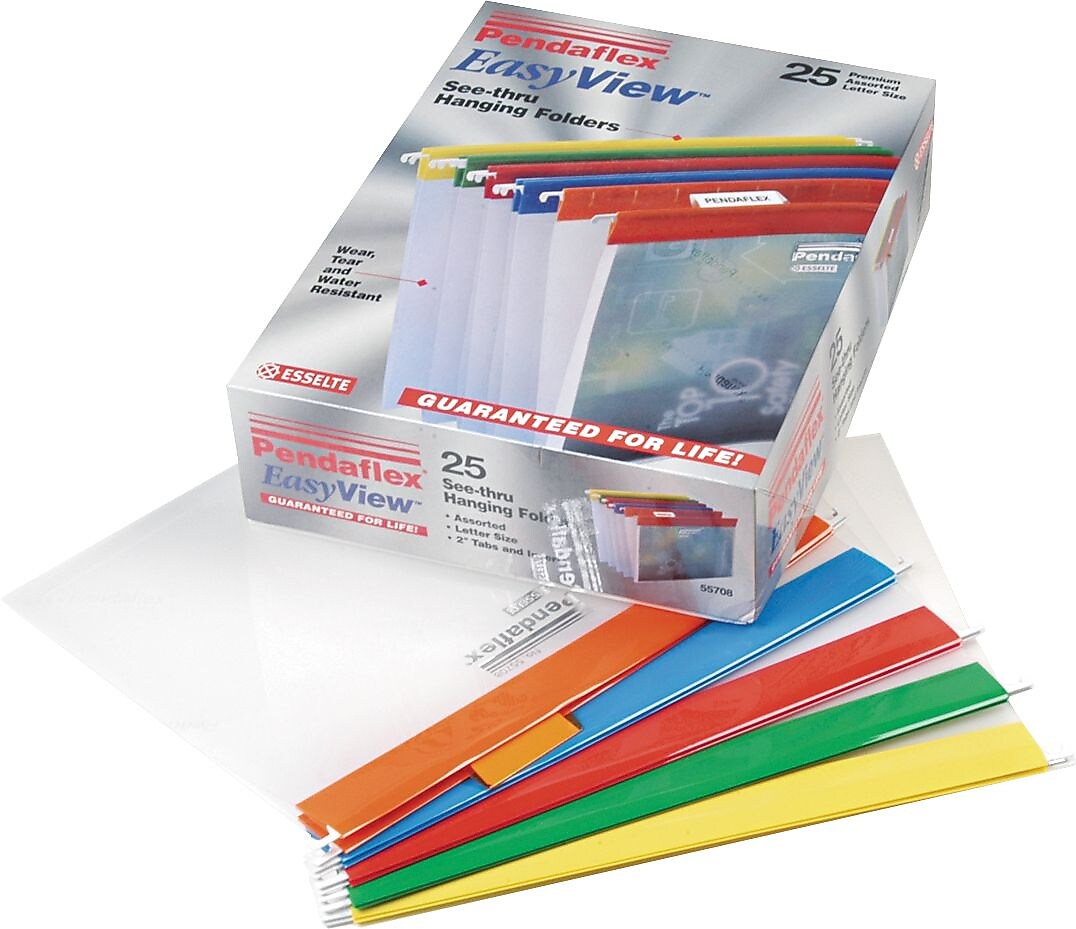 Pendaflex EasyView™ Poly Hanging File Folders, Assorted Color Bar, Letter, Holds 8 1/2