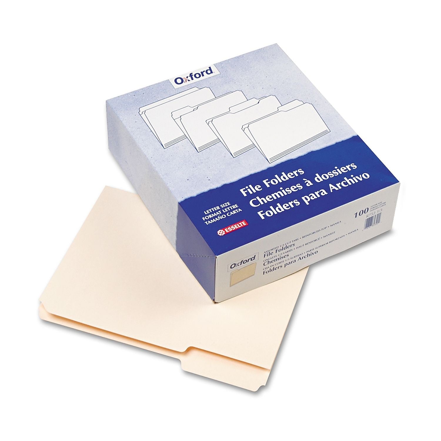 Pendaflex File Folder, 3 Tab, Letter Size, Manila, 100/Box