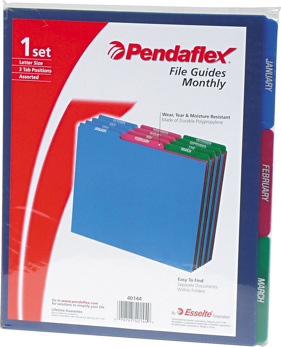 Pendaflex File Guide, 3-Tab, Letter Size, Blue/Magenta/Green, Dozen