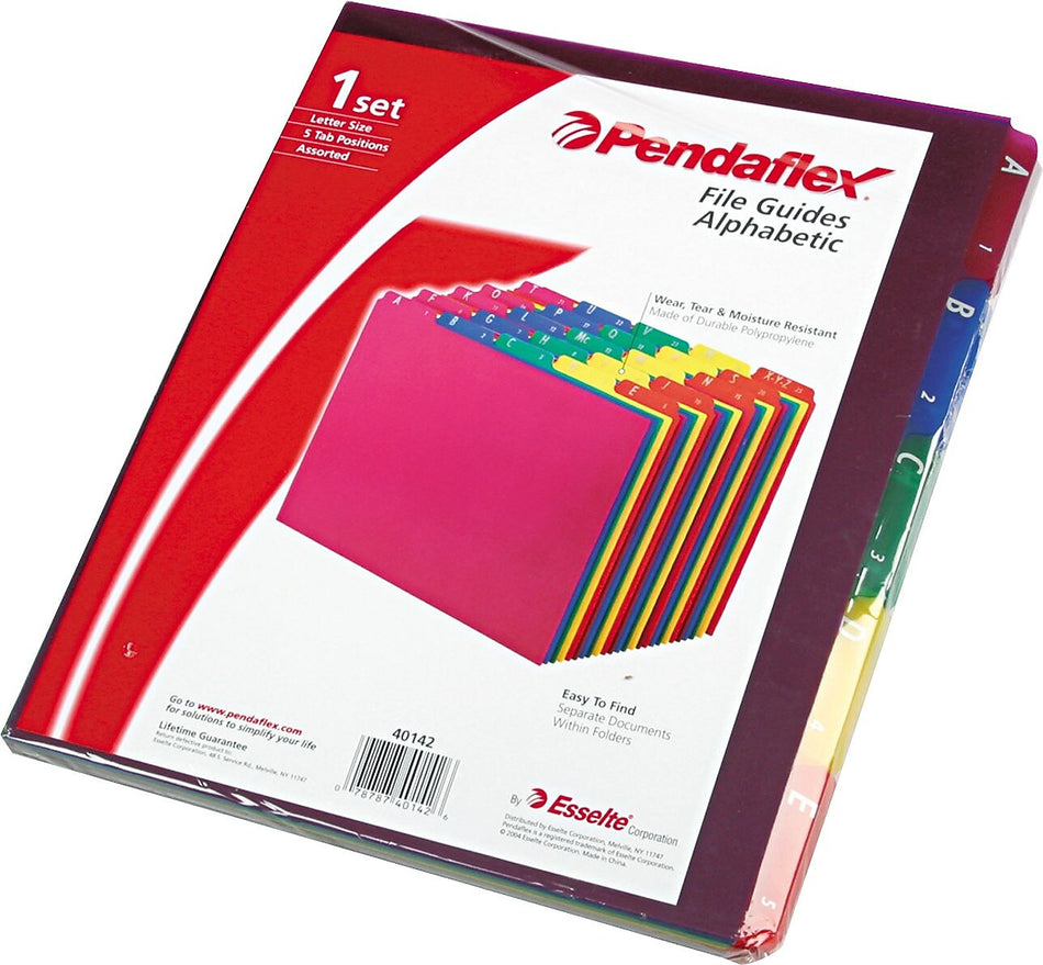 Pendaflex File Guide, A-Z Index, Letter Size, Magenta/Blue/Green/Yellow/Red