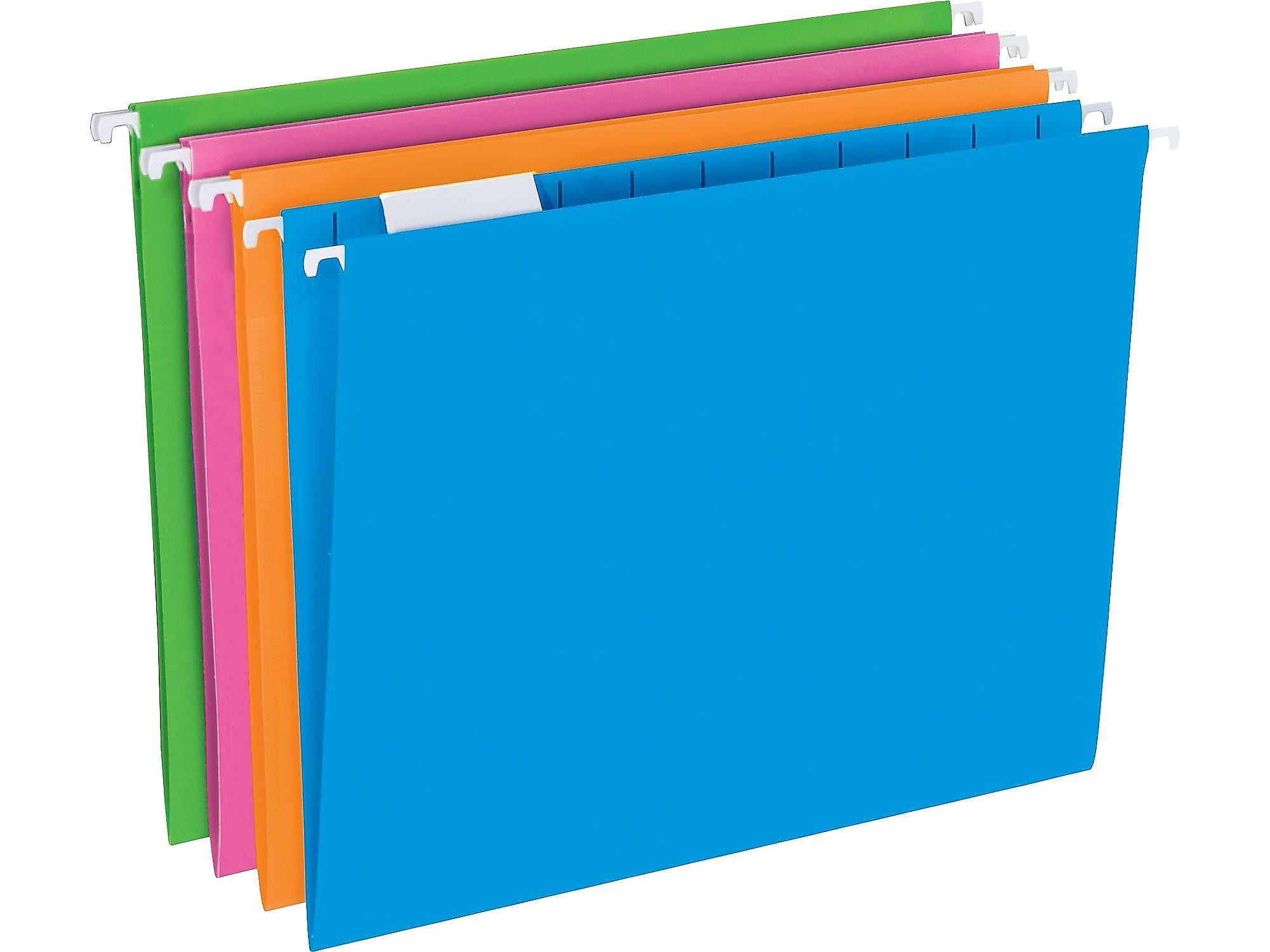 Pendaflex Glow Poly Hanging File Folders, 1/5-Cut Tab, Letter Size, Assorted Colors, 12/Pack