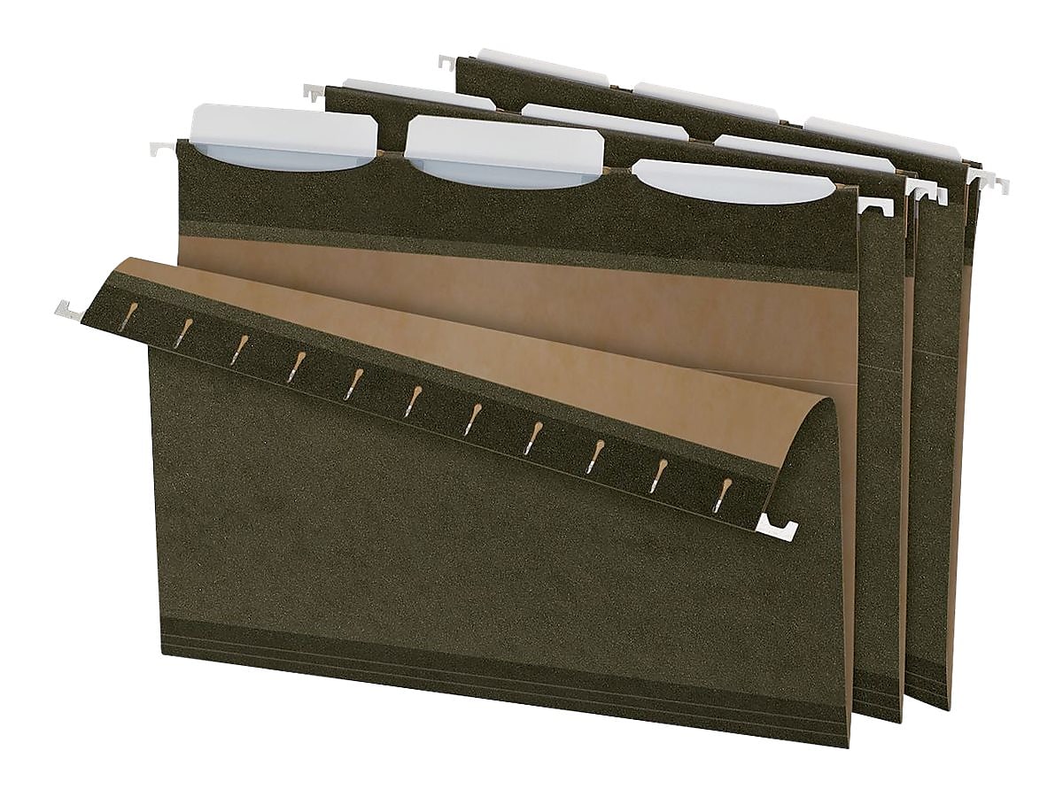 Pendaflex Ready-Tab Reinforced Hanging File Folders, 3-Tab, Letter Size, Standard Green, 25/Box