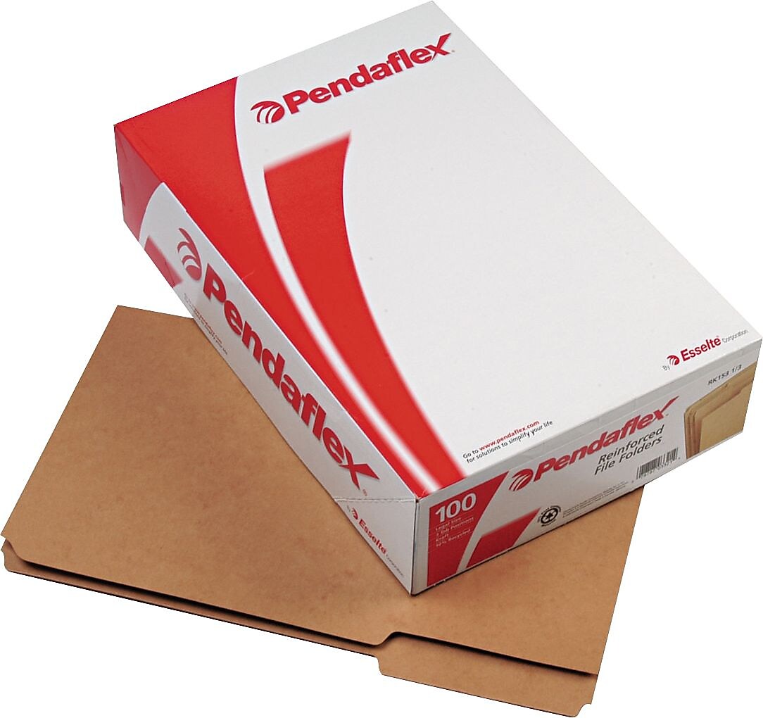 Pendaflex Recycled File Folder, 1/3-Cut Tab, Legal Size, Brown, 100/Box