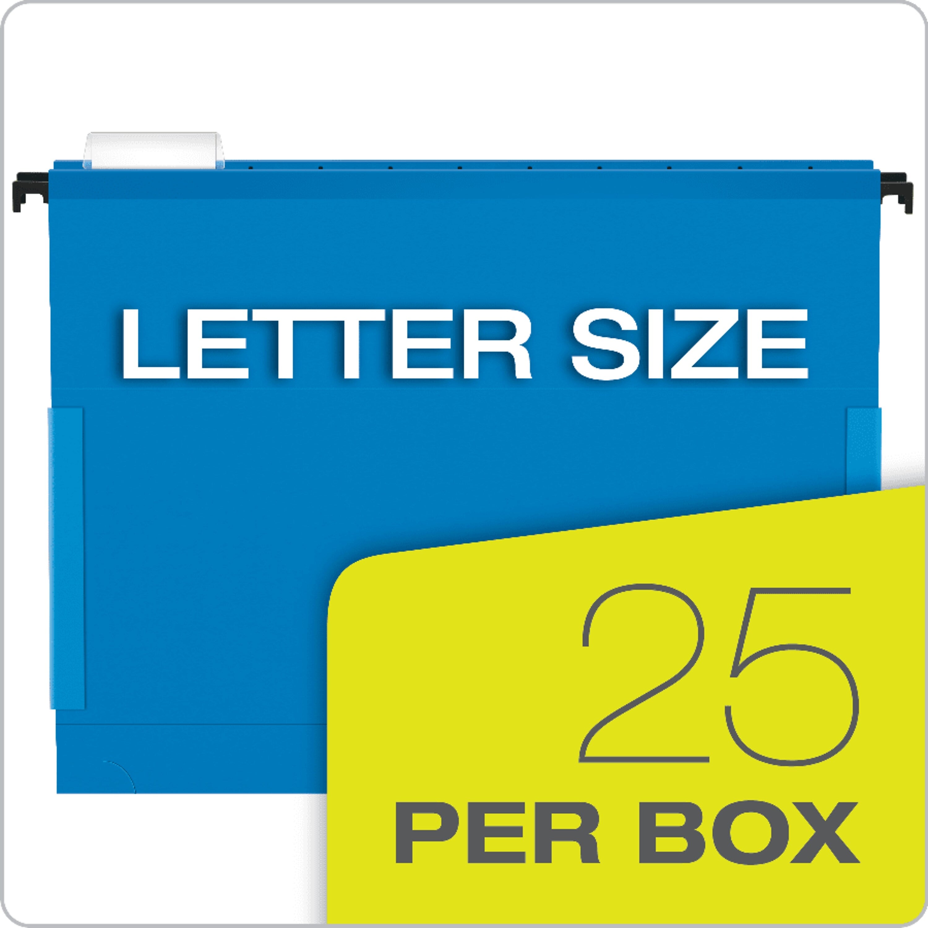 Pendaflex SureHook Reinforced Box Bottom Hanging File Folder, 1/5-Cut Tab, Letter Size, Blue, 25/Box