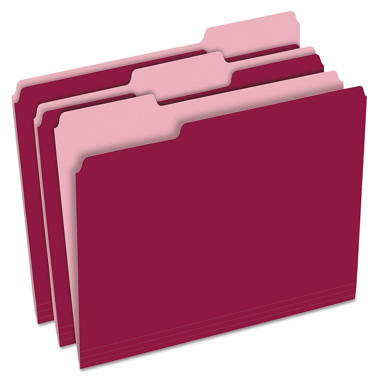 Pendaflex Two-Tone File Folder, 3 Tab, Letter Size, Burgundy, 100/Box